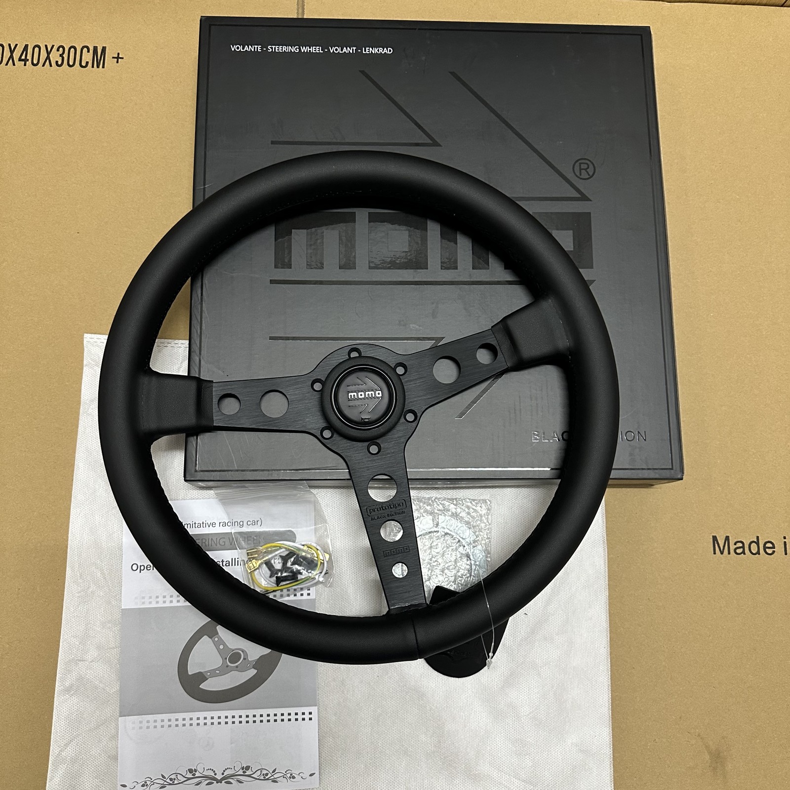 MOMO Prototipo P5 Black Edition 350mm Steering Wheel Genuine PU Leather