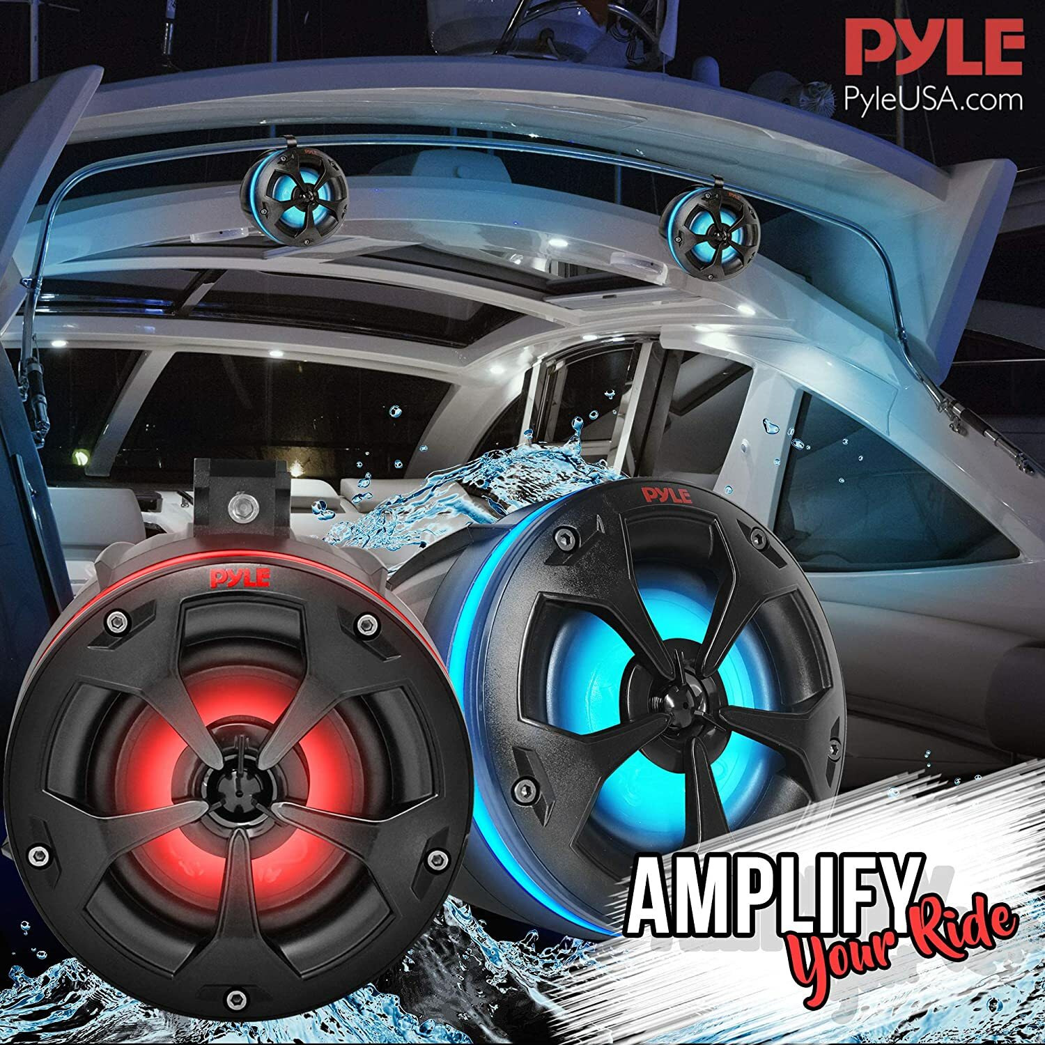 Pyle PLUTV44BTR  2-Way Dual Waterproof Off-Road Speakers 800 Watts w/ RGB Lights