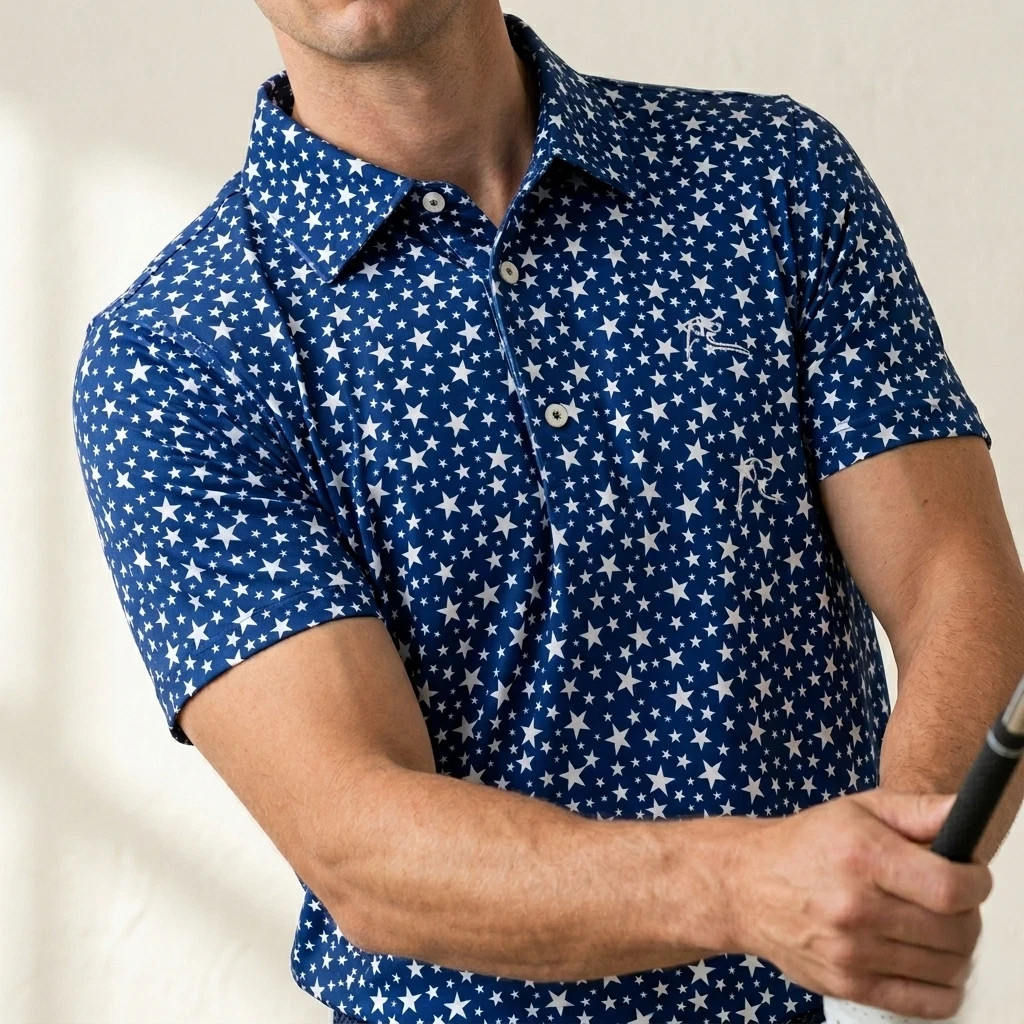Rhoback The Stars Performance Polo Men Golf Stretch UPF40 Short, Durable Size M