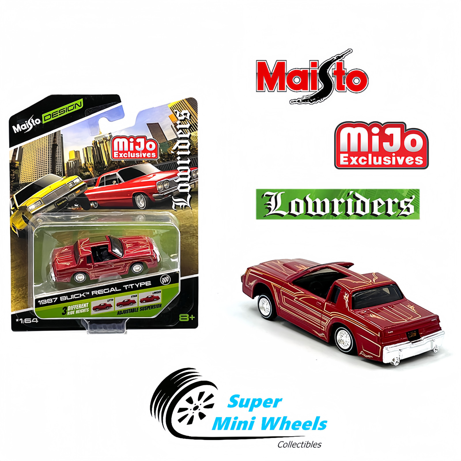 Maisto 1:64 - 1987 Buick Regal T-Type – Red – Design Lowriders - MiJo Exclusives