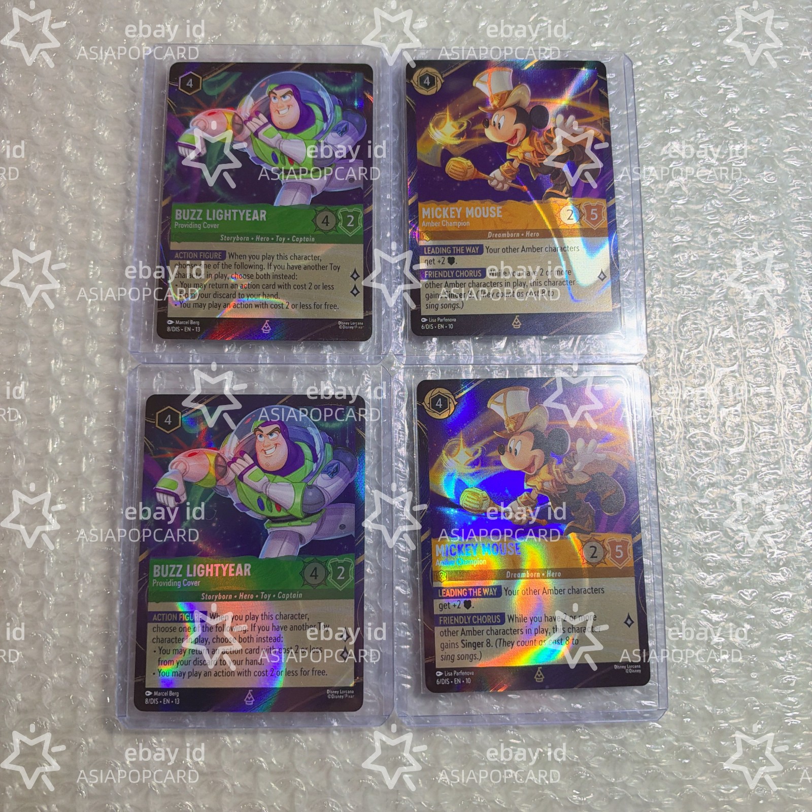 2 Set Lorcana Disney English Promo HK Exclusive Mickey Mouse Buzz Lightyear 4pcs