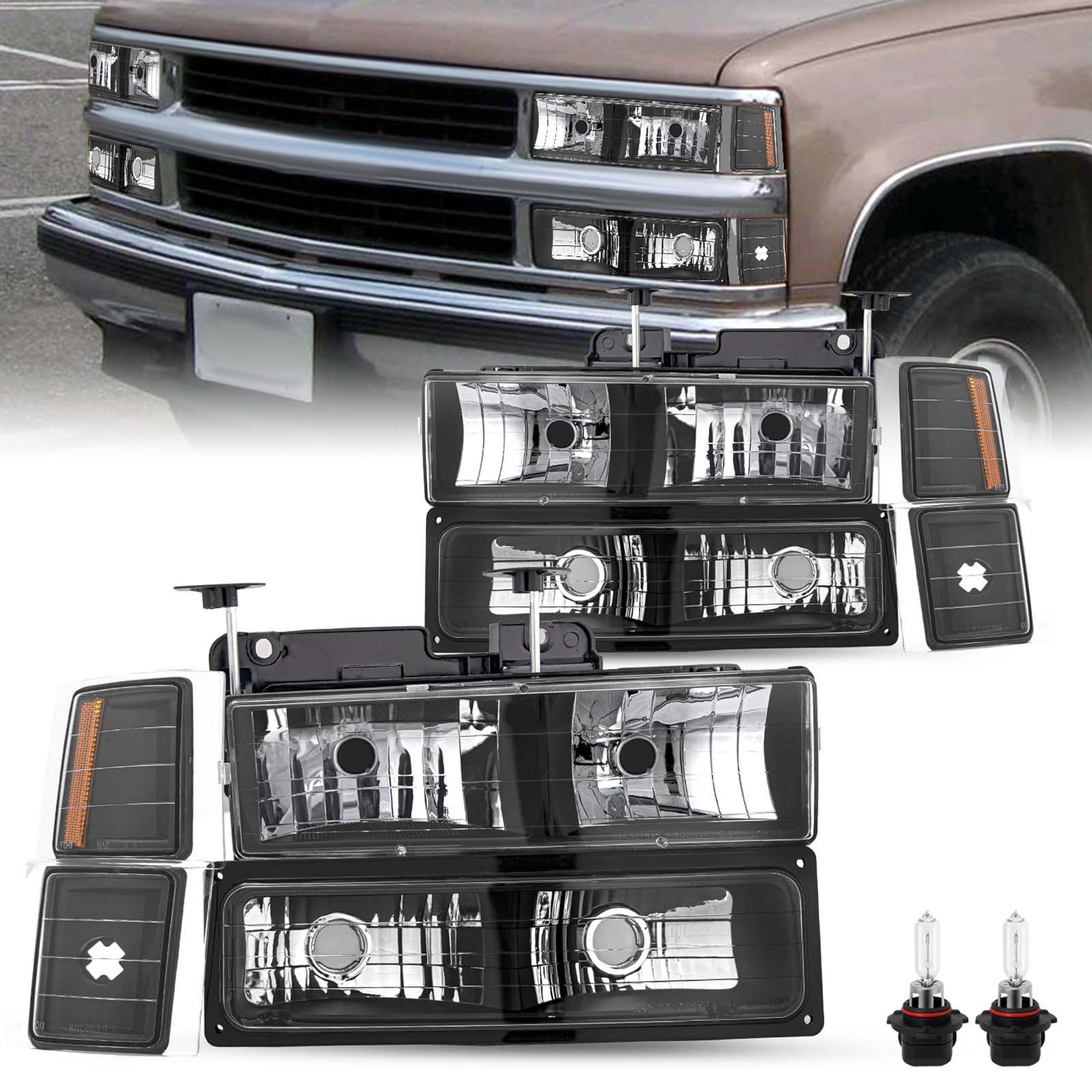 8PCS Headlight Assembly for 1994-1998 Chevy OBS Silverado