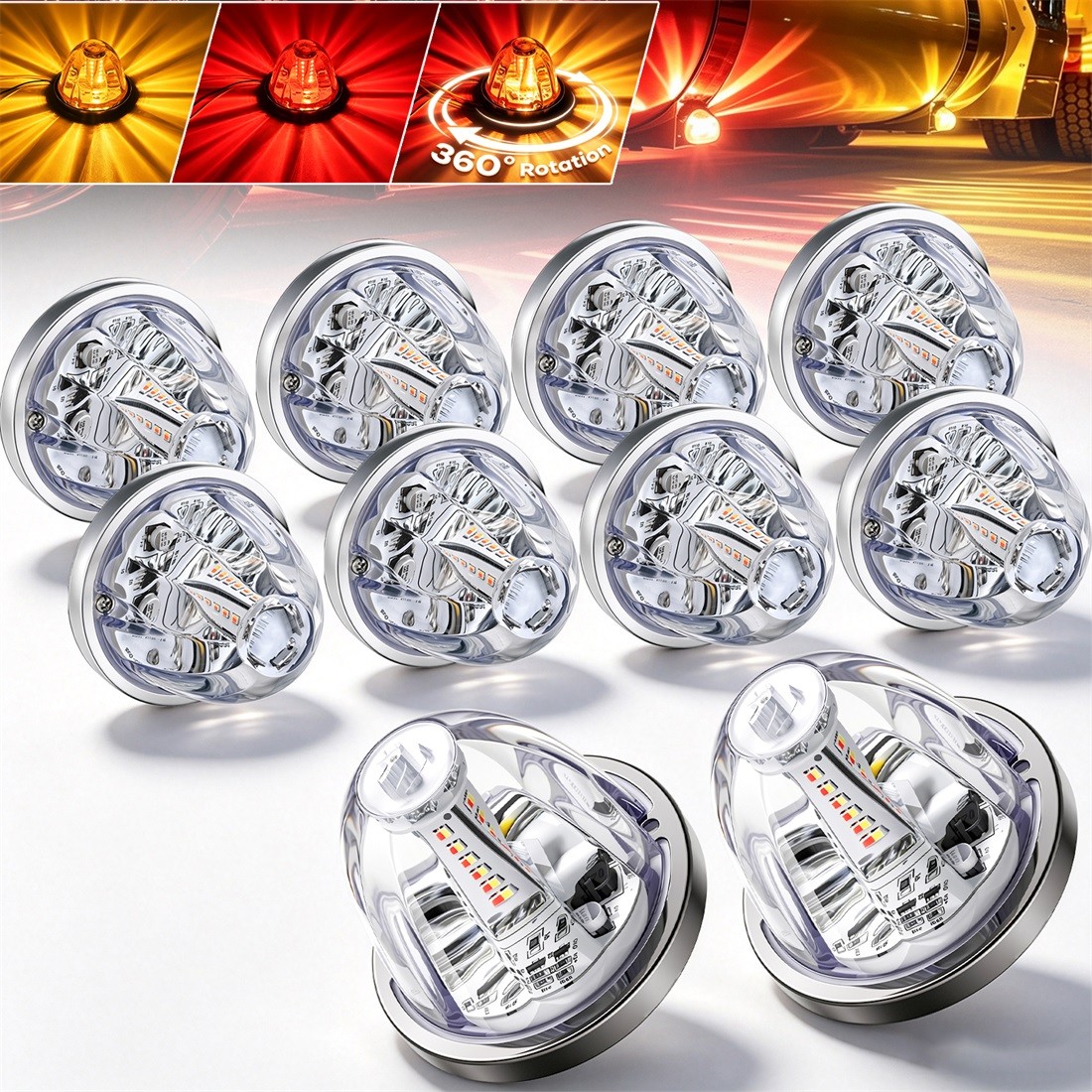 10x LED Watermelon Lights Dual Color Red Amber Steady Rotate Side Marker Light