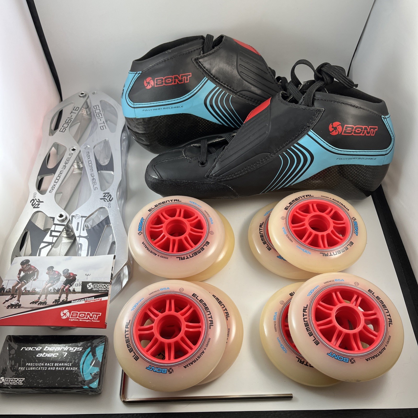 Speed Skates - Bont GT4 - Size 7 US - Red, Black,Blue and Carbon Fiber