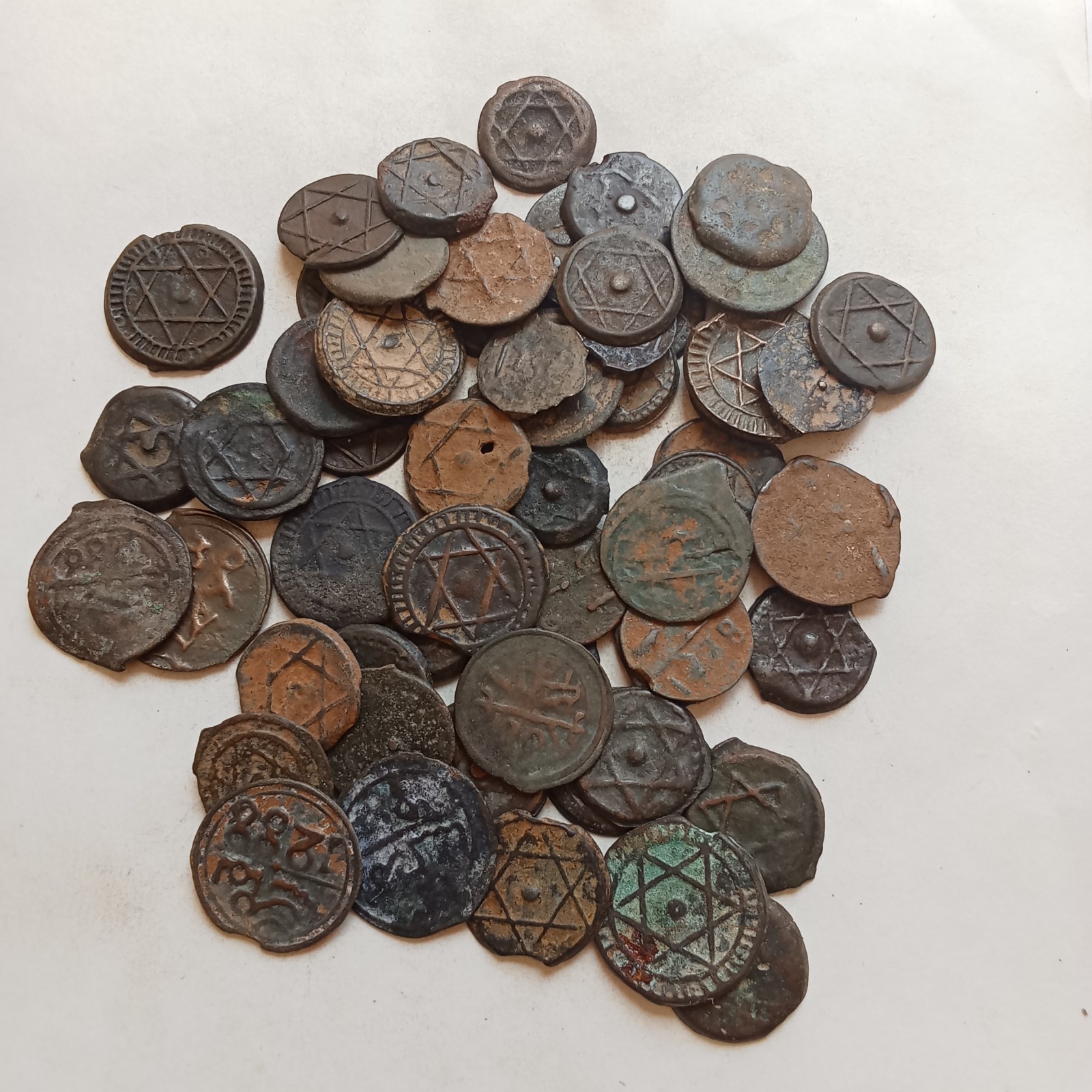 JEWISH BRONZE COIN STAR OF DAVID KING SOLOMON ERA RARE ARTIFACT 5 COINS