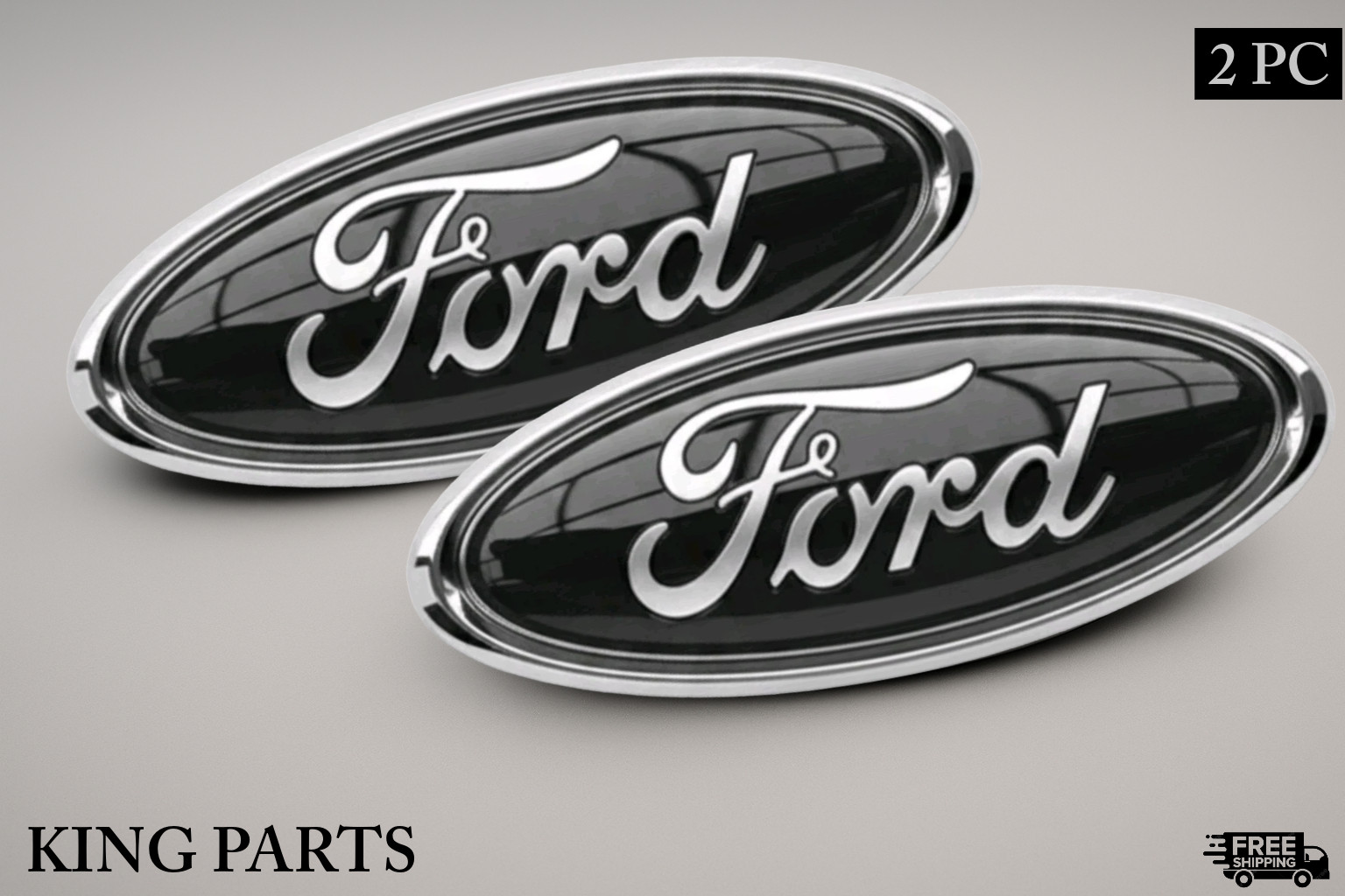 Black & Chrome 2005-2014 Ford F150 Front Grille/ Tailgate 9 inch Oval Emblem 2PC