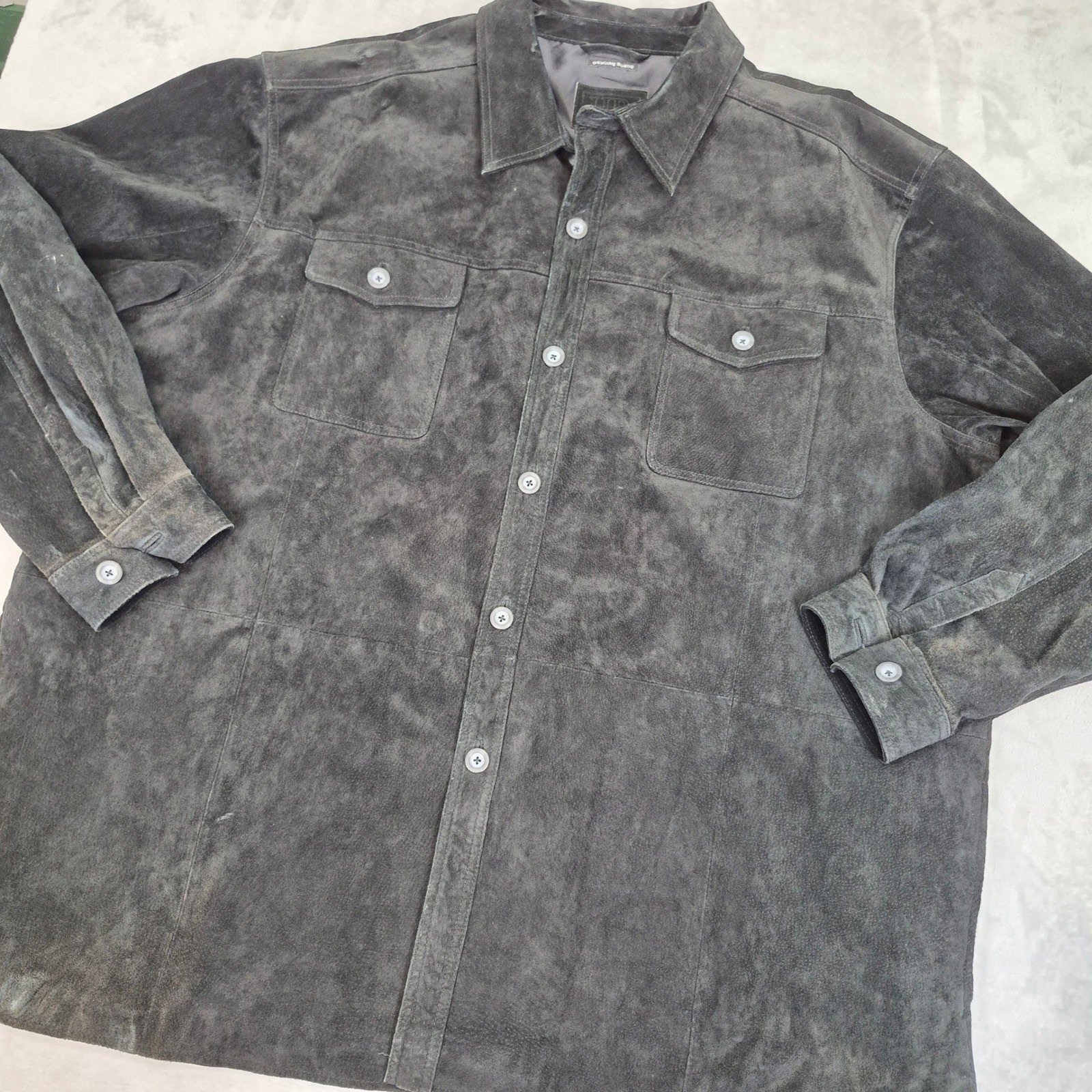 Suede Harbor Bay Mens 4XLT Black Gray Genuine Suede Leather Button Shirt Jacket