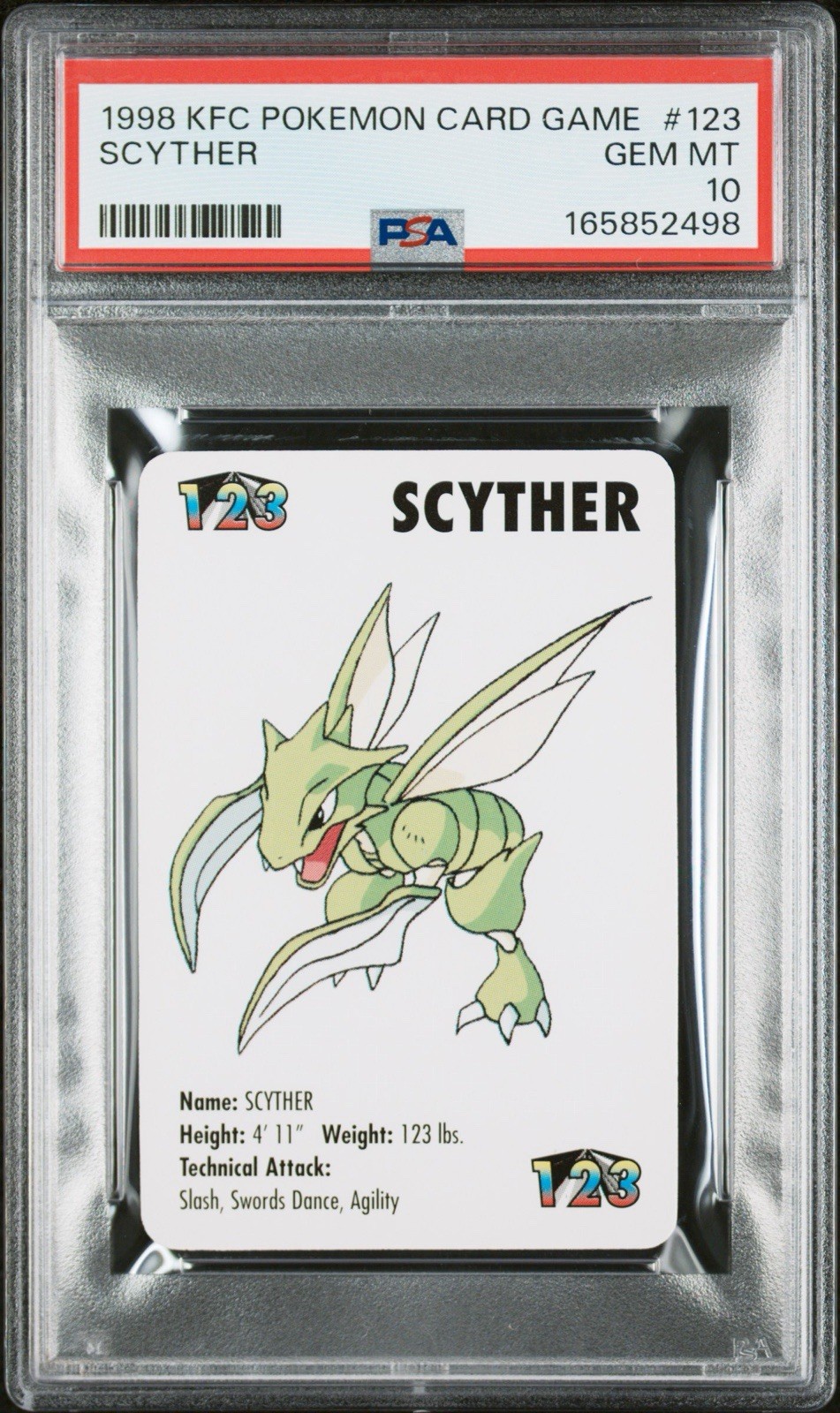 Scyther #123 Pokemon Trading Card Game Mini KFC 1998 Nintendo WOTC PSA 10