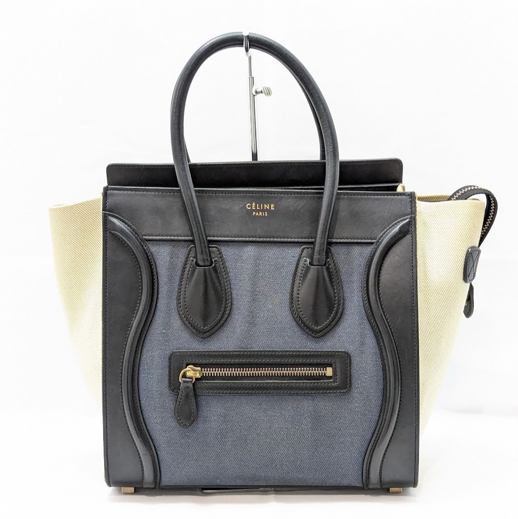 CELINE Luggage Micro Shopper Leather Tote Hand Bag Multicolor Women\'s Auth
