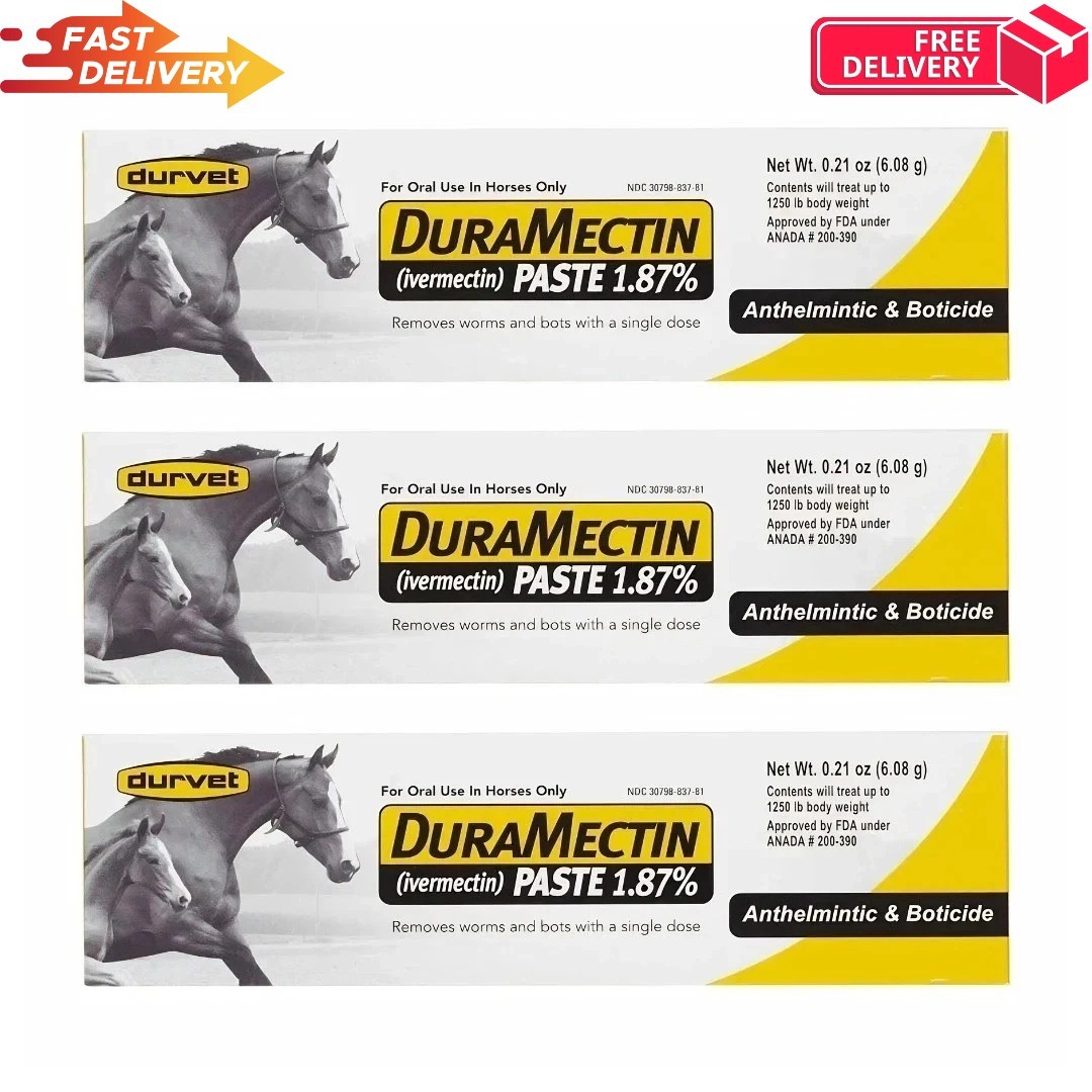Durvet Duramectin Equine Horse Wormer Paste 3 Tubes Dewormer Treatment