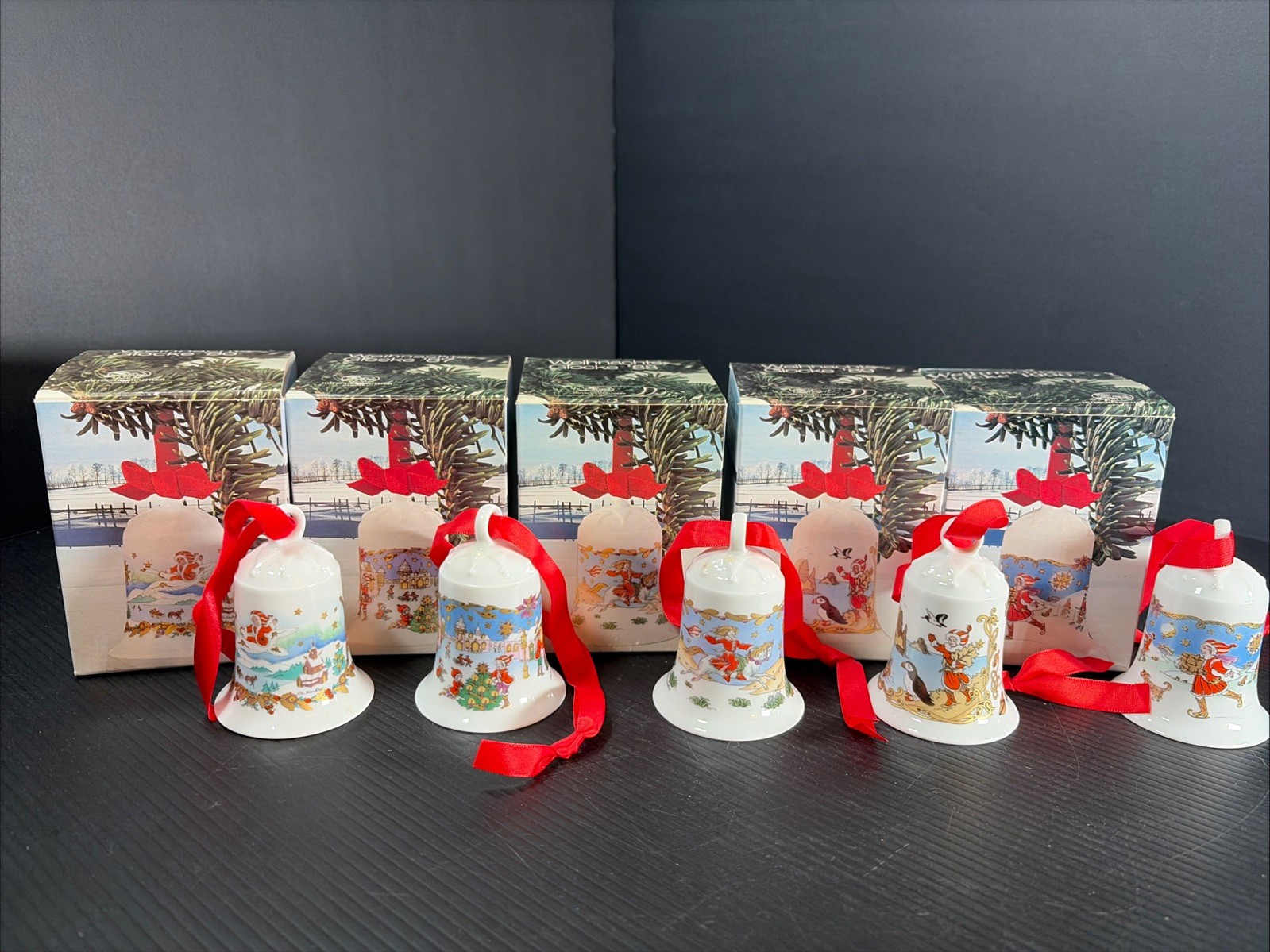 5 Vtg Weihnachts-Glocke German Christmas Bell Ornament 1986-90 Porcelain Limited