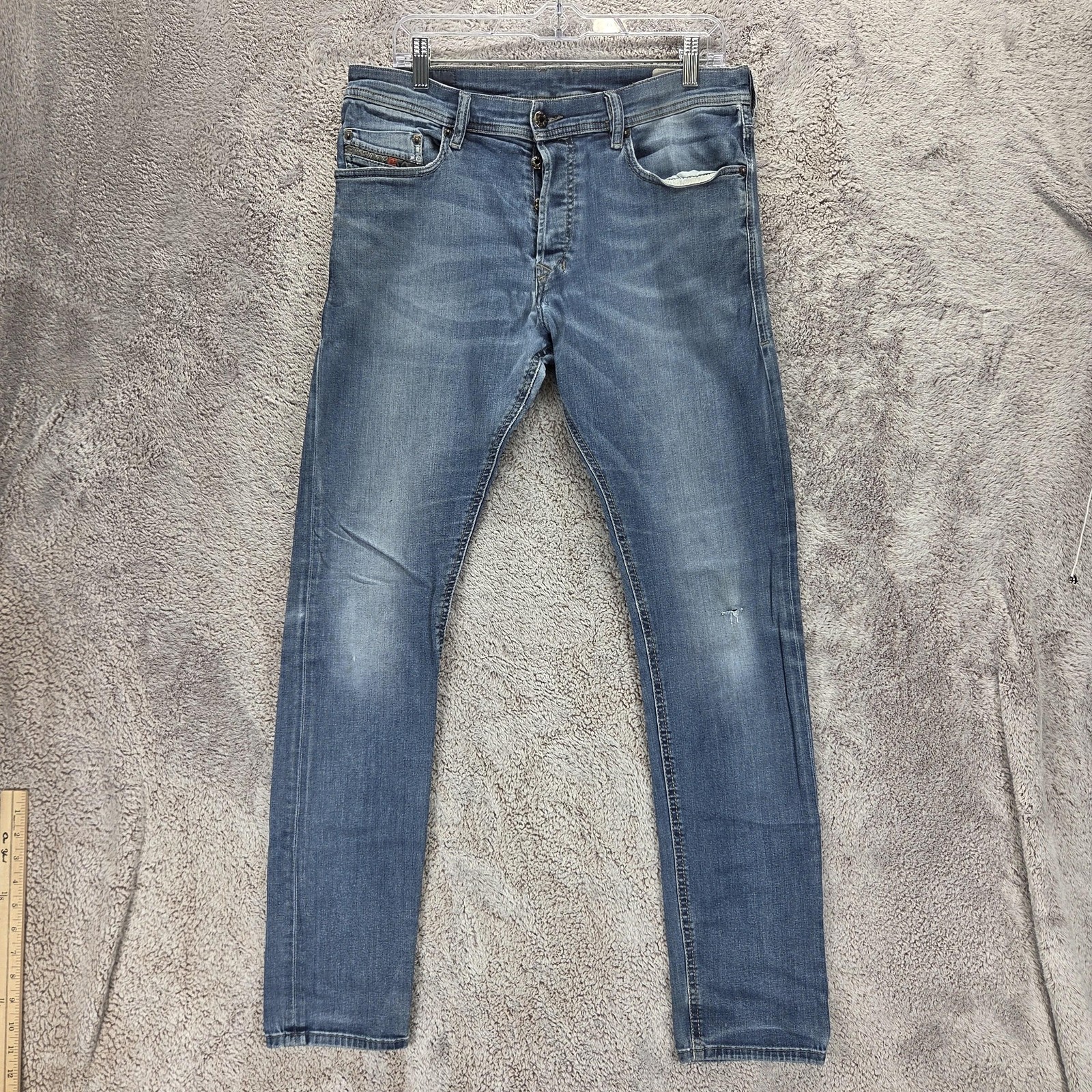 Diesel Jeans Mens 32x32 Blue Tepphar Slim Carrot Button Fly Distressed 0679I