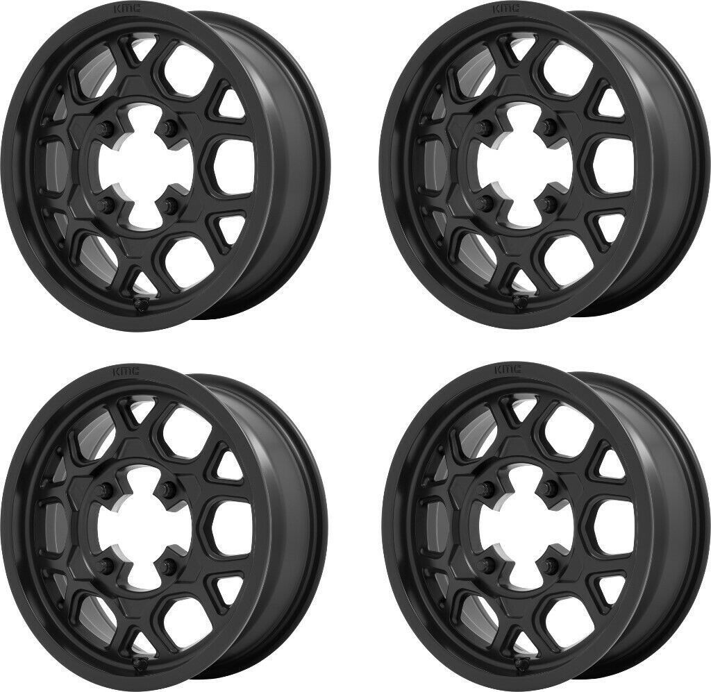 Set 4 KMC Powersports KS133 Mesa Lite 15x6 4x137 Satin Black Wheels 15\