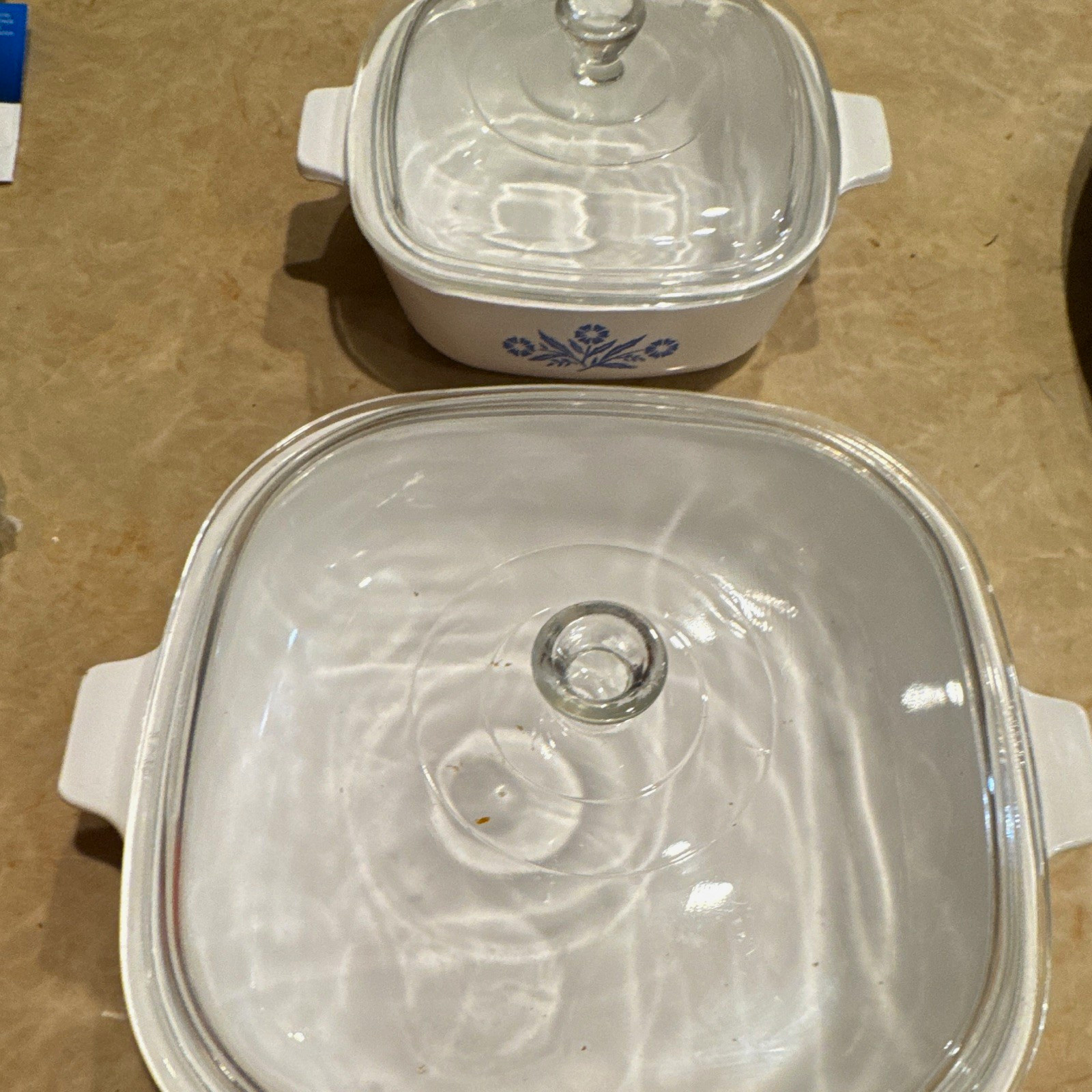Corning Ware Cornflower Square 1 Qt Casserole Set w/ Glass Lids P-10-B P-1-B