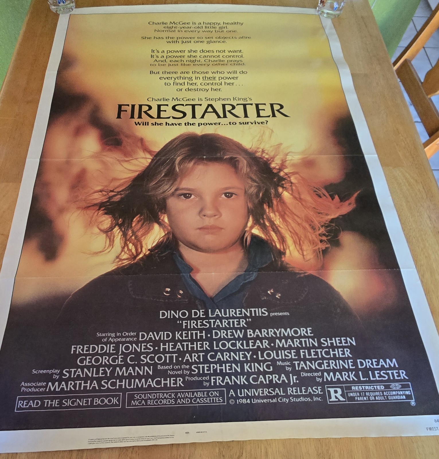1984 Fire Starter Drew Barrymore Movie Promotional Poster 27x41