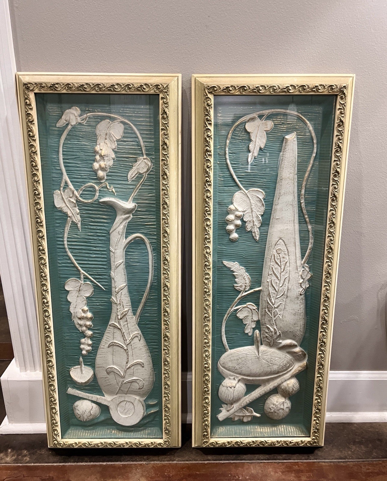 VTG MCM Illinois Molding Co Pictures Set Windsor Wall Art Deco 3D Blue & Cream
