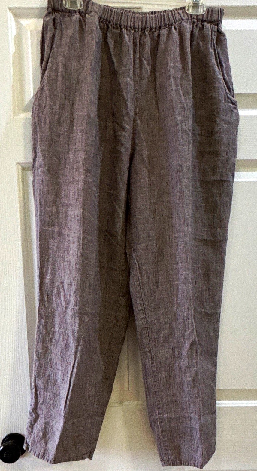 FLAX by Jeanne Engelhart Womens M Gray Khaki 100% Linen Pants Pockets Lagencore