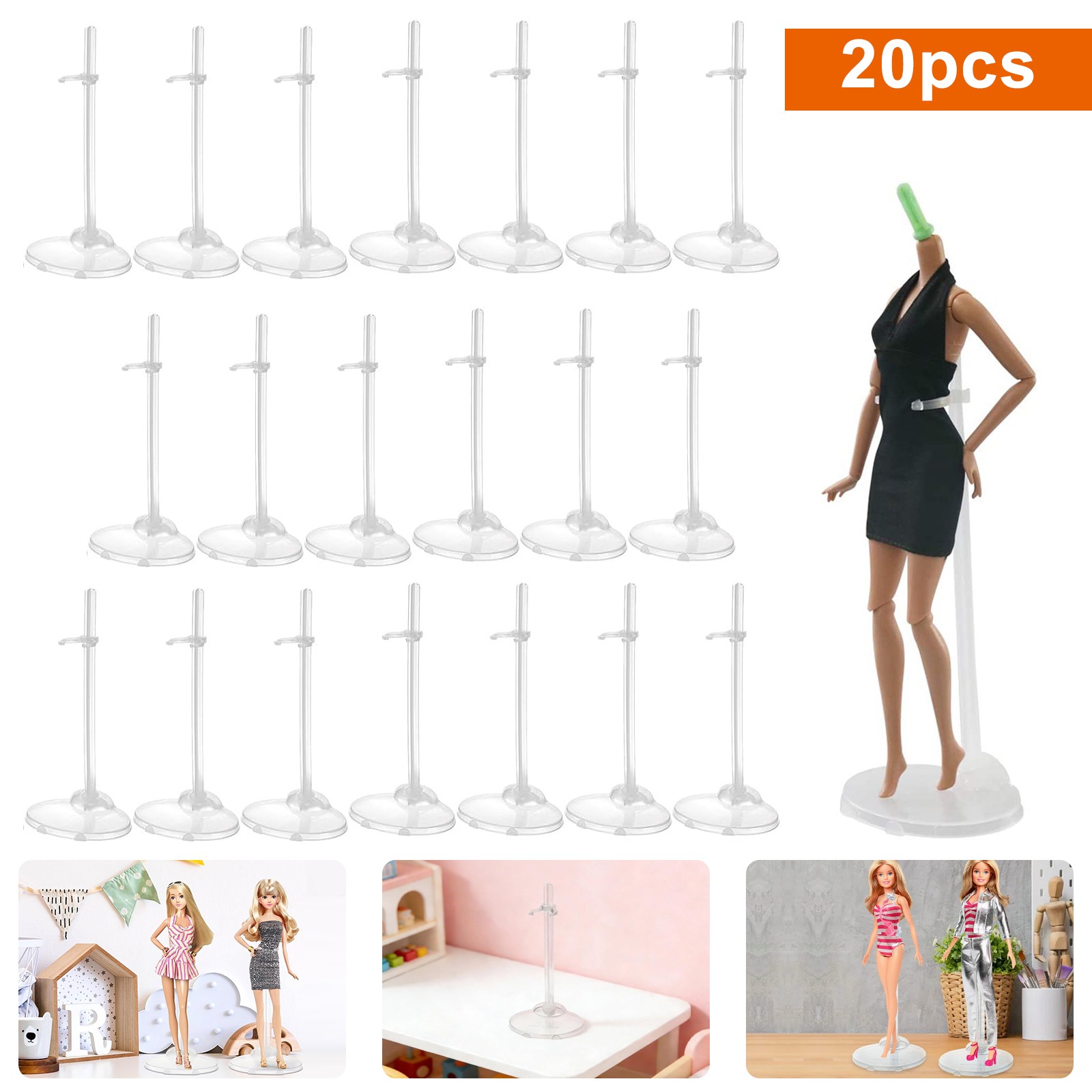 20 Sets Transparent Doll Display Holder for 11\'\'-13\'\' Dolls Model Support Stand