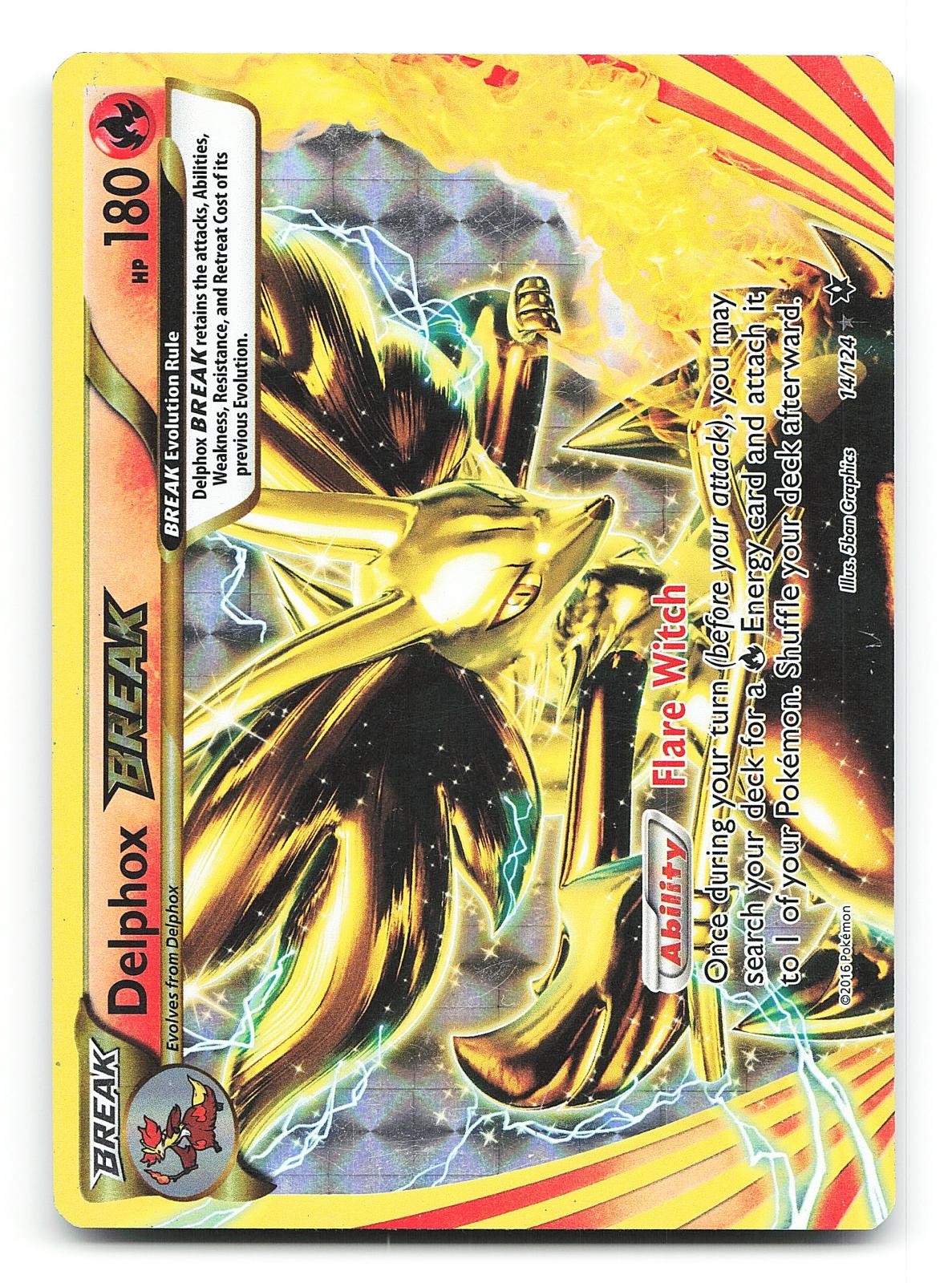 Delphox BREAK 14/124 Fates Collide Holo Rare BREAK Pokemon Card LP