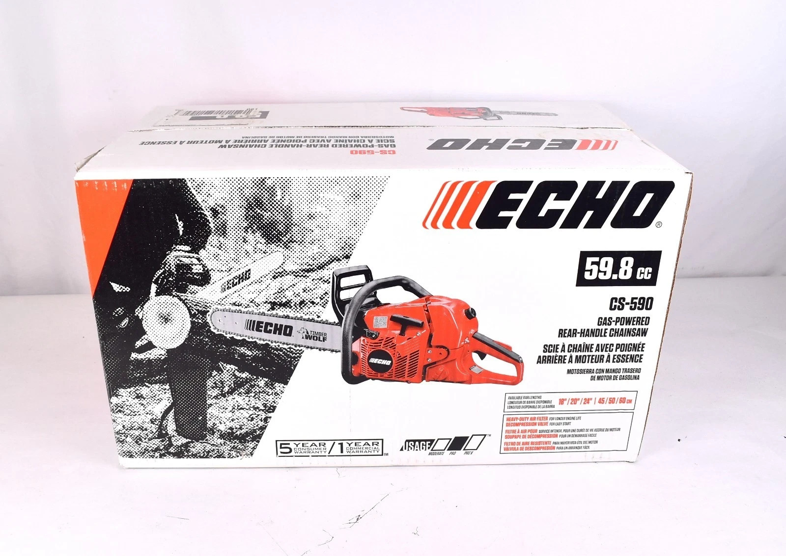 Echo CS-590-20AA Timber Wolf 20in 59.8cc Gas Chainsaw Rear Handle NEW SEALED