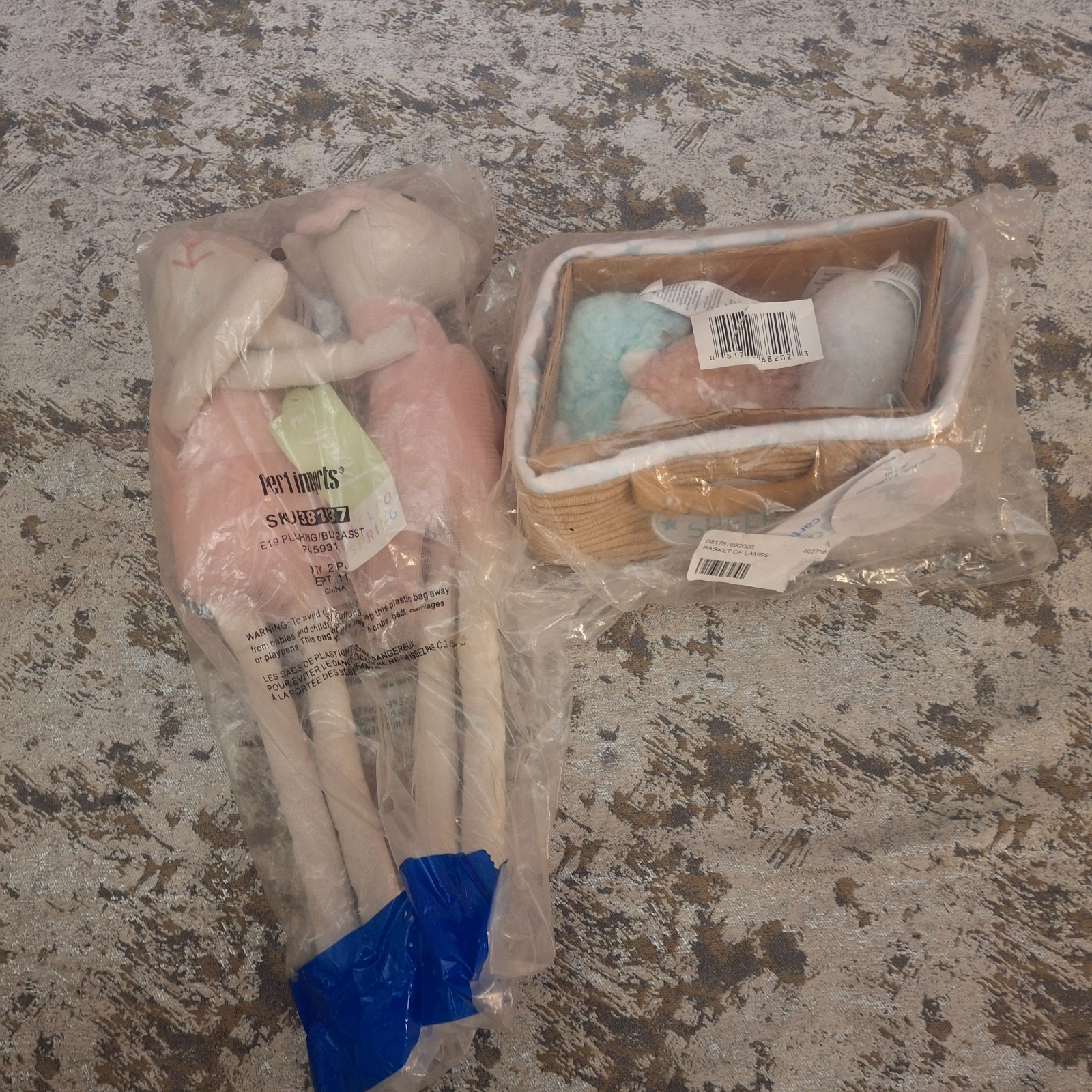 Pier 1 Imports Hello Spring Rosie & Peach Plush w/ Carters Basket of Lambs Sheep