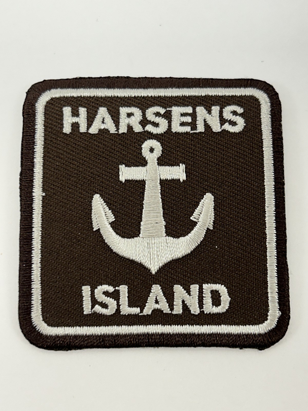 Harsens Island Michigan Anchor Embroidered Iron-On Patch Brown White Square 2.5\