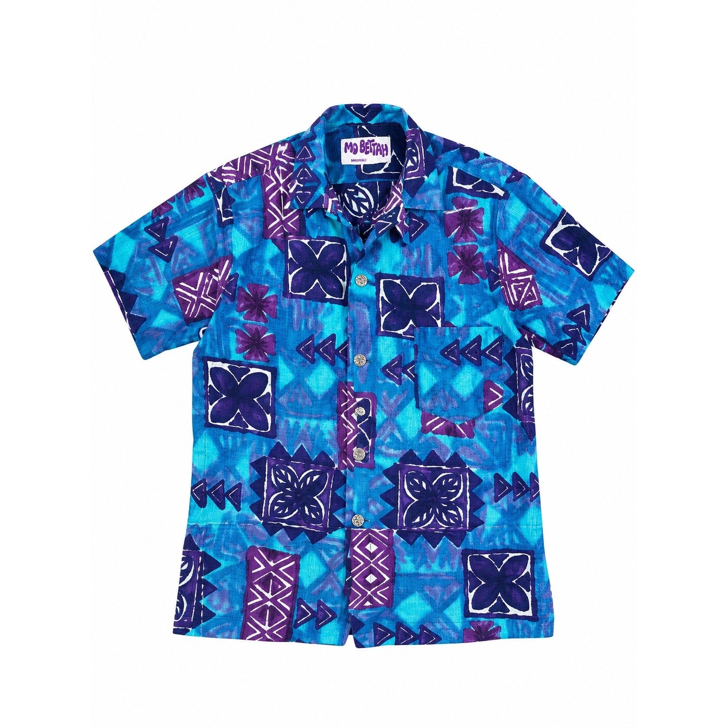 Vintage Mo Bettah Hawaii Aloha Shirt Barkcloth Style Metal Buttons Mens S Tiki