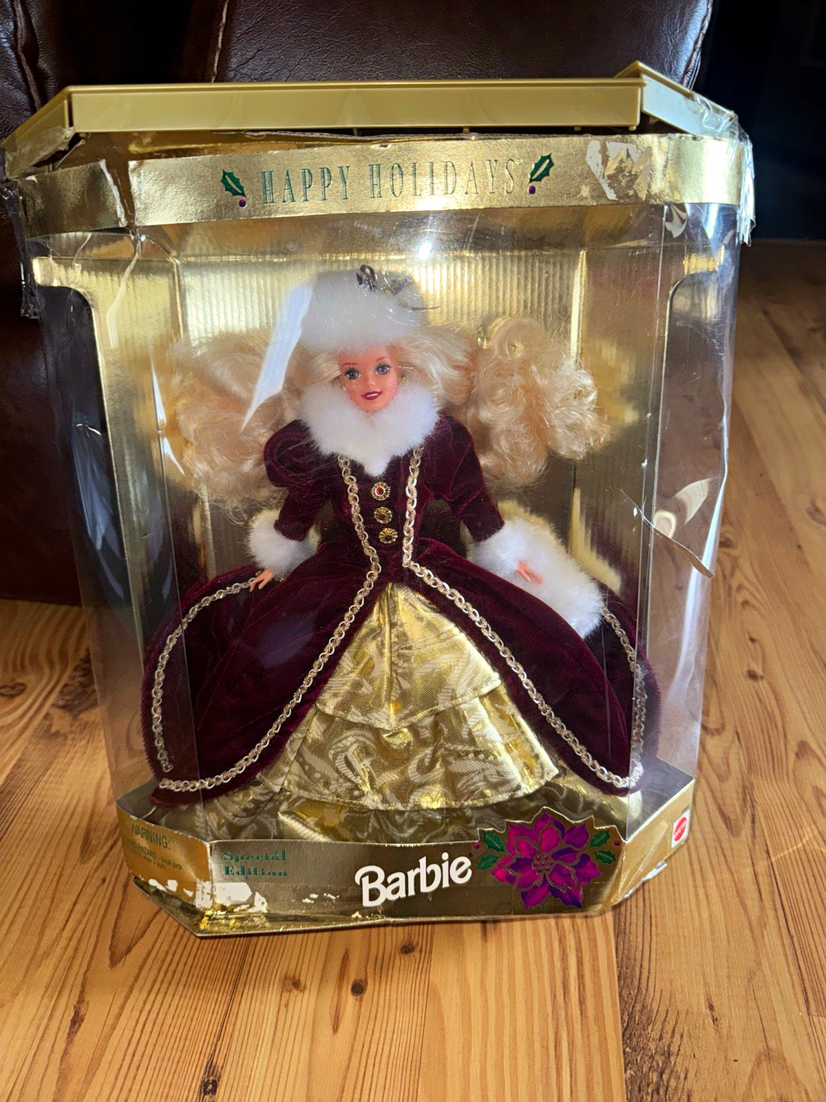 Mattel Happy Holidays Barbie Special Edition Christmas Doll 12in Blonde Curly