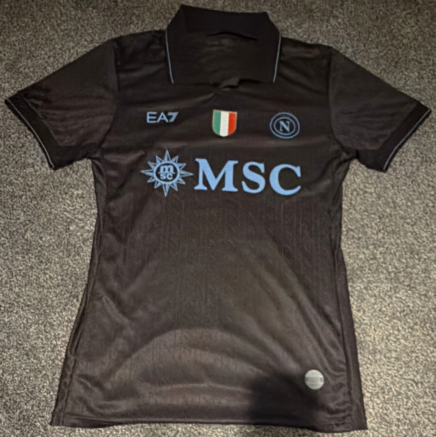 EA7 SSC Napoli Black Soccer Jersey Shirt w/ MSC Sponsor Logo - Napoli Team