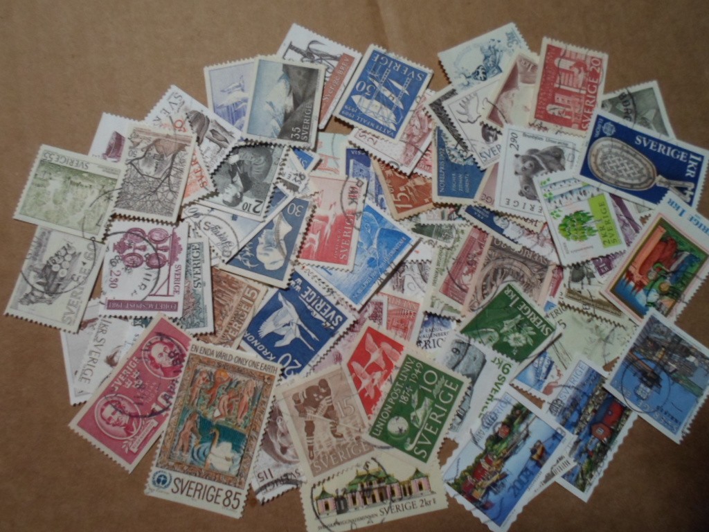 Collection lot 100 different large stamps of Sweden - Packet A