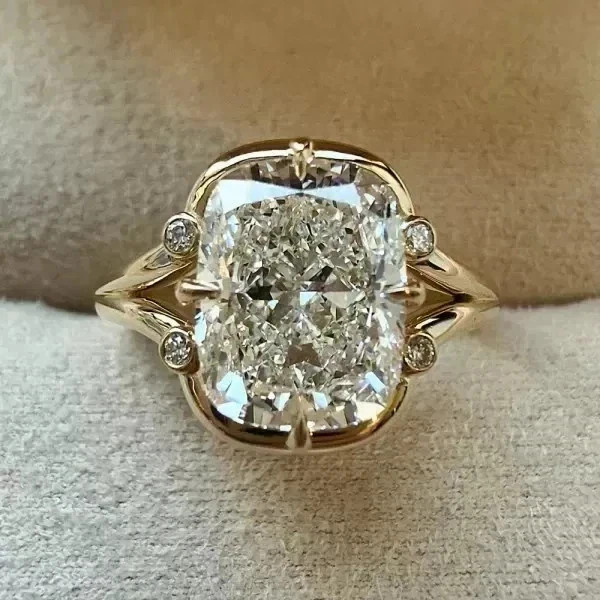 3Ct Cushion Cut IGI&I Certified Lab Grown Diamond Solitaire Ring 18k Yellow Gold