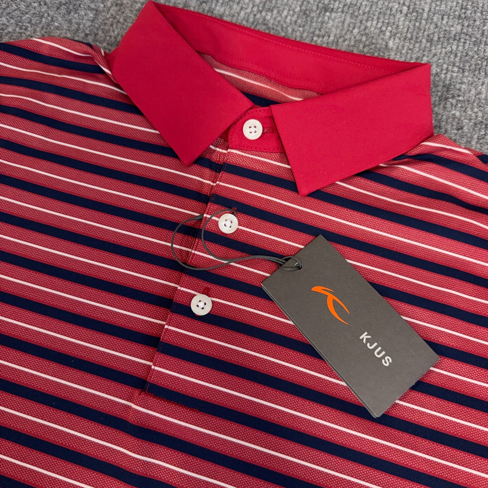 KJUS Golf Polo Men Medium (50) Red Multi Stripe Luis Performance Comfort Fit NEW KJUS Golf Polo Men Medium (50) Red Multi Stripe Luis Performance Comfort Fit NEW