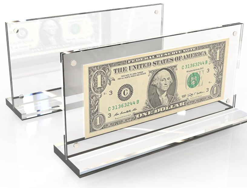 2Pack Acrylic Dollar Bill Display Frame Currency Paper Money Holder Display Case
