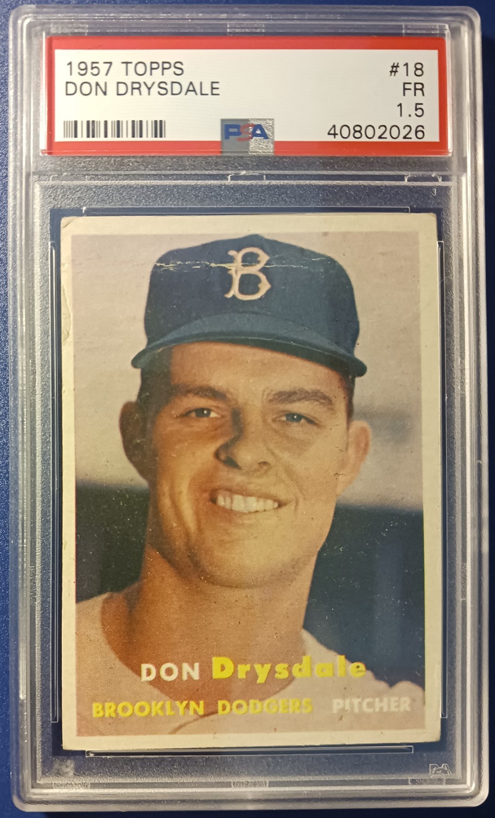 1957 Topps #18 Don Drysdale RC Brooklyn Dodgers HOF PSA 1.5 nice eye appeal