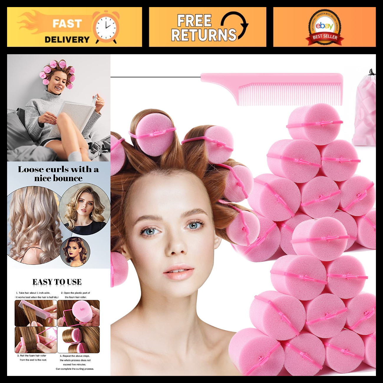 Jumbo Foam Hair Rollers - Soft Sleeping Curlers for Curvy Wavy Hairstyles Jumbo Foam Hair Rollers - Soft Sleeping Curlers for Curvy Wavy Hairstyles