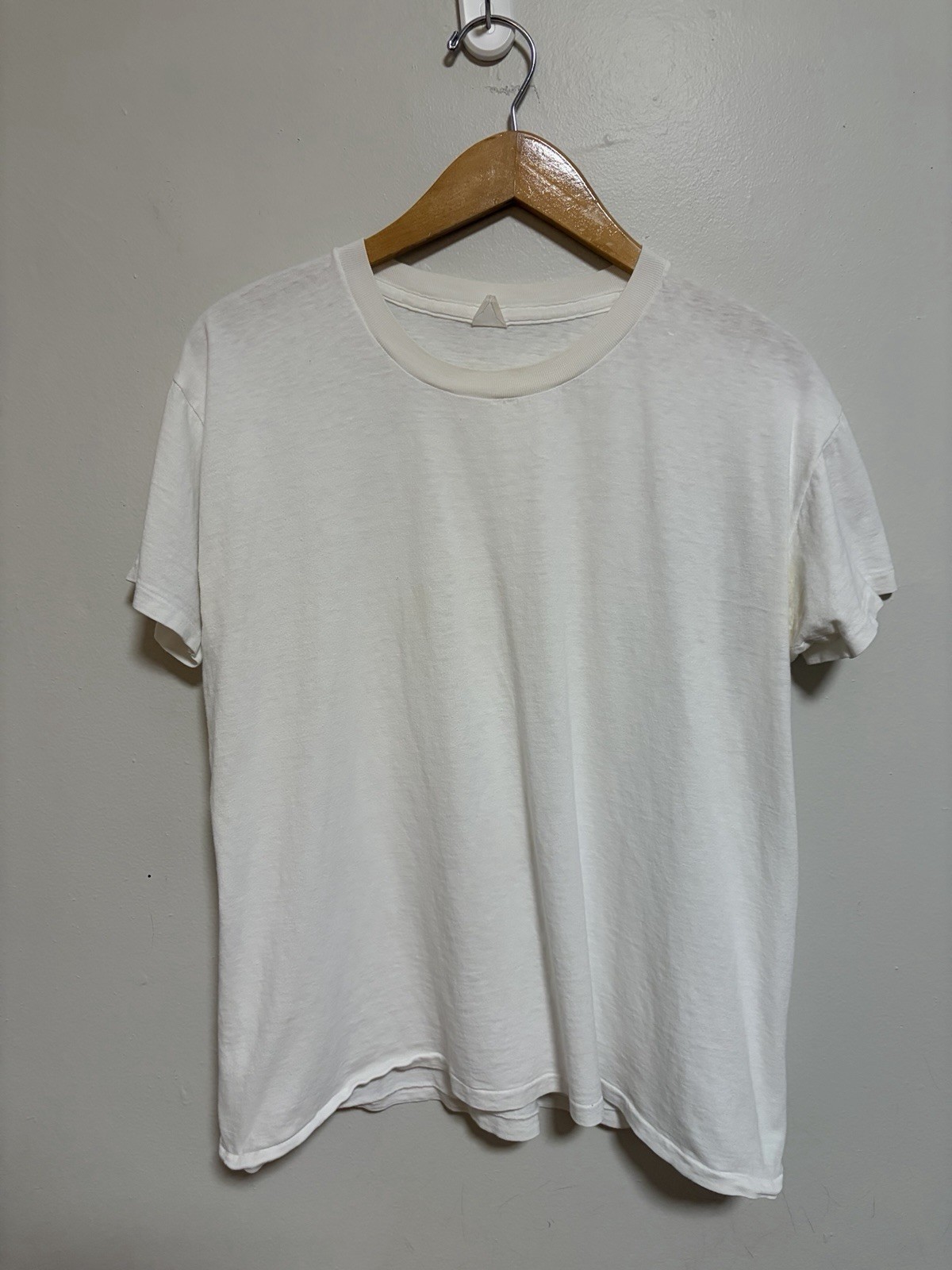 Vintage 1970s Paper Thin Burnout Blank White Worn Cotton Soft T Shirt Size Large Vintage 1970s Paper Thin Burnout Blank White Worn Cotton Soft T Shirt Size Large