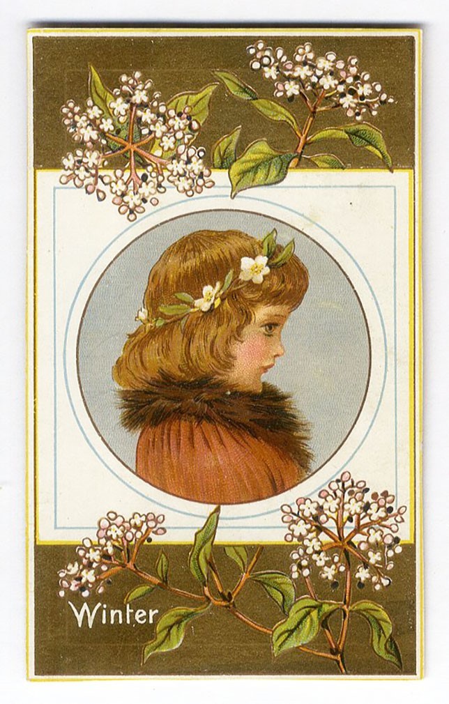 Marcus Ward WINTER 1880s Little Girl Flowers PRESIDENTS OF UNITED STATES Card