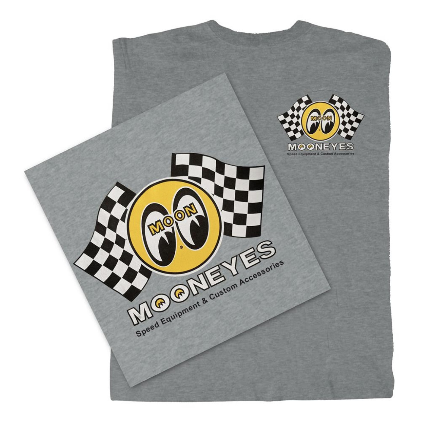 Men\'s Mooneyes Checkered Flag Moon Logo Gray T-Shirt Cotton TM426SG Men\'s Mooneyes Checkered Flag Moon Logo Gray T-Shirt Cotton TM426SG