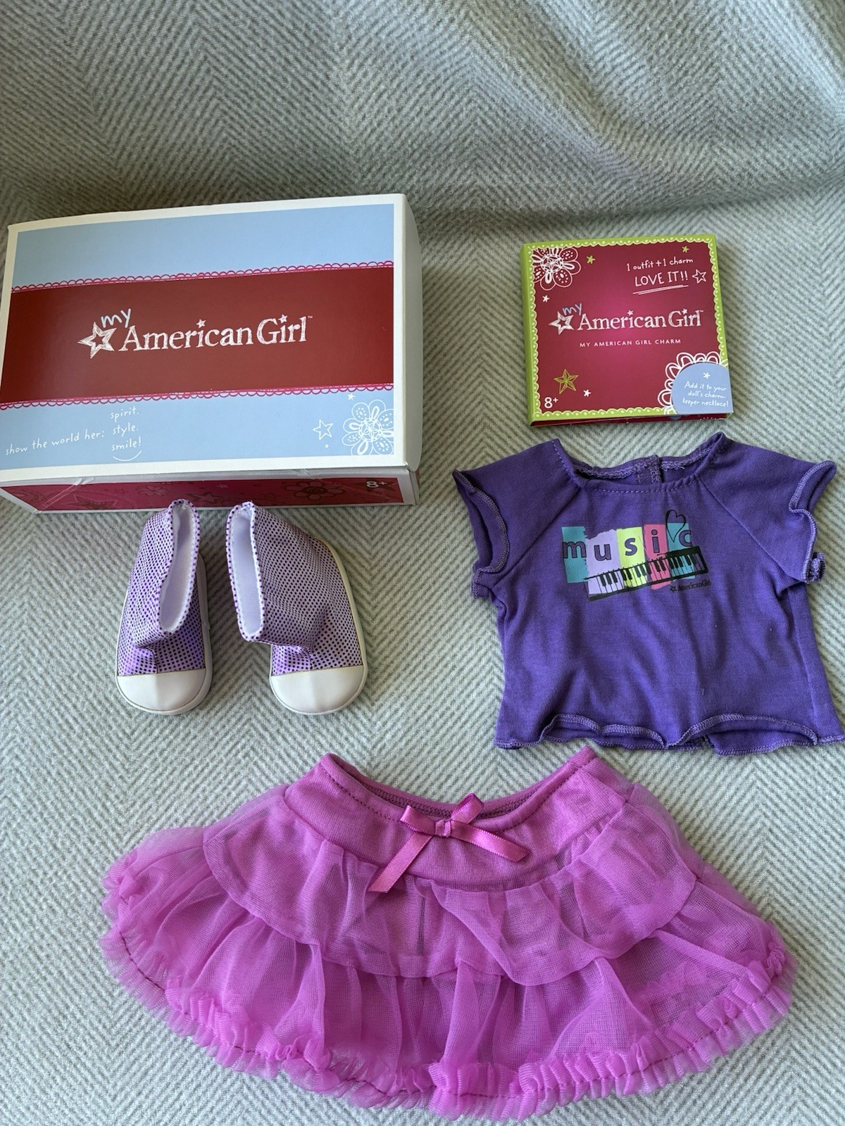 American Girl Sweet Melody Outfit 18” Doll Purple Shirt Tutu Shoes New in Box American Girl Sweet Melody Outfit 18” Doll Purple Shirt Tutu Shoes New in Box