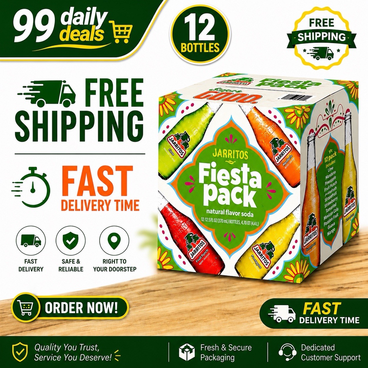 Jarritos Variety Pack  12.5 oz • Glass Bottle 12 Pack - 100% Natural Sugar