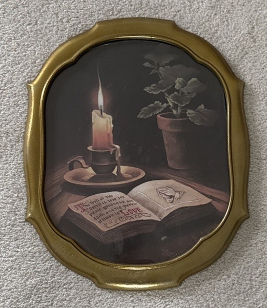 Vintage J Ross Fruit of the Spirit Print Gold Cast Metal Frame 1970s Vintage J Ross Fruit of the Spirit Print Gold Cast Metal Frame 1970s