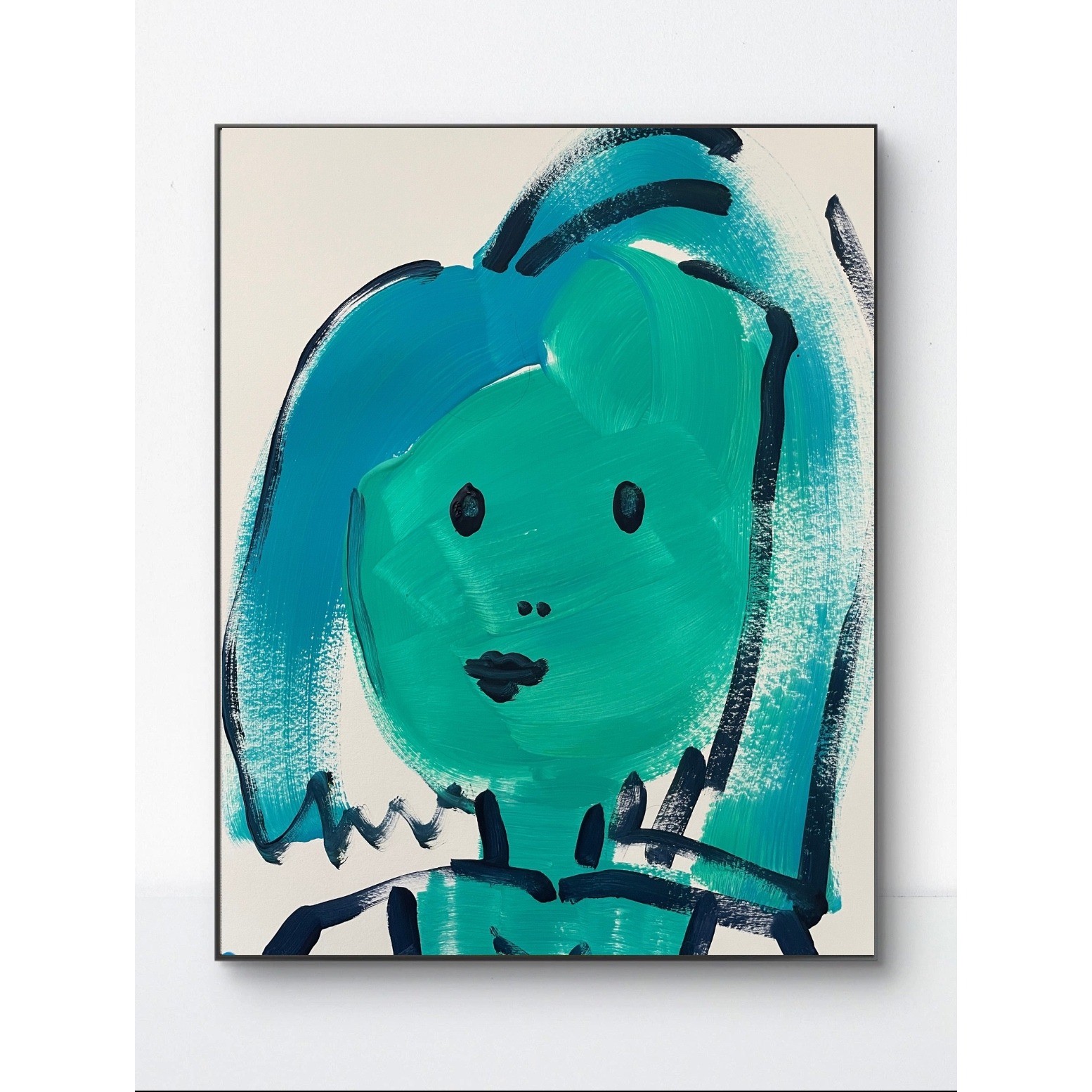 Oman Original Portrait Painting 11x14 Teal Monochromatic Impasto Figurative Art