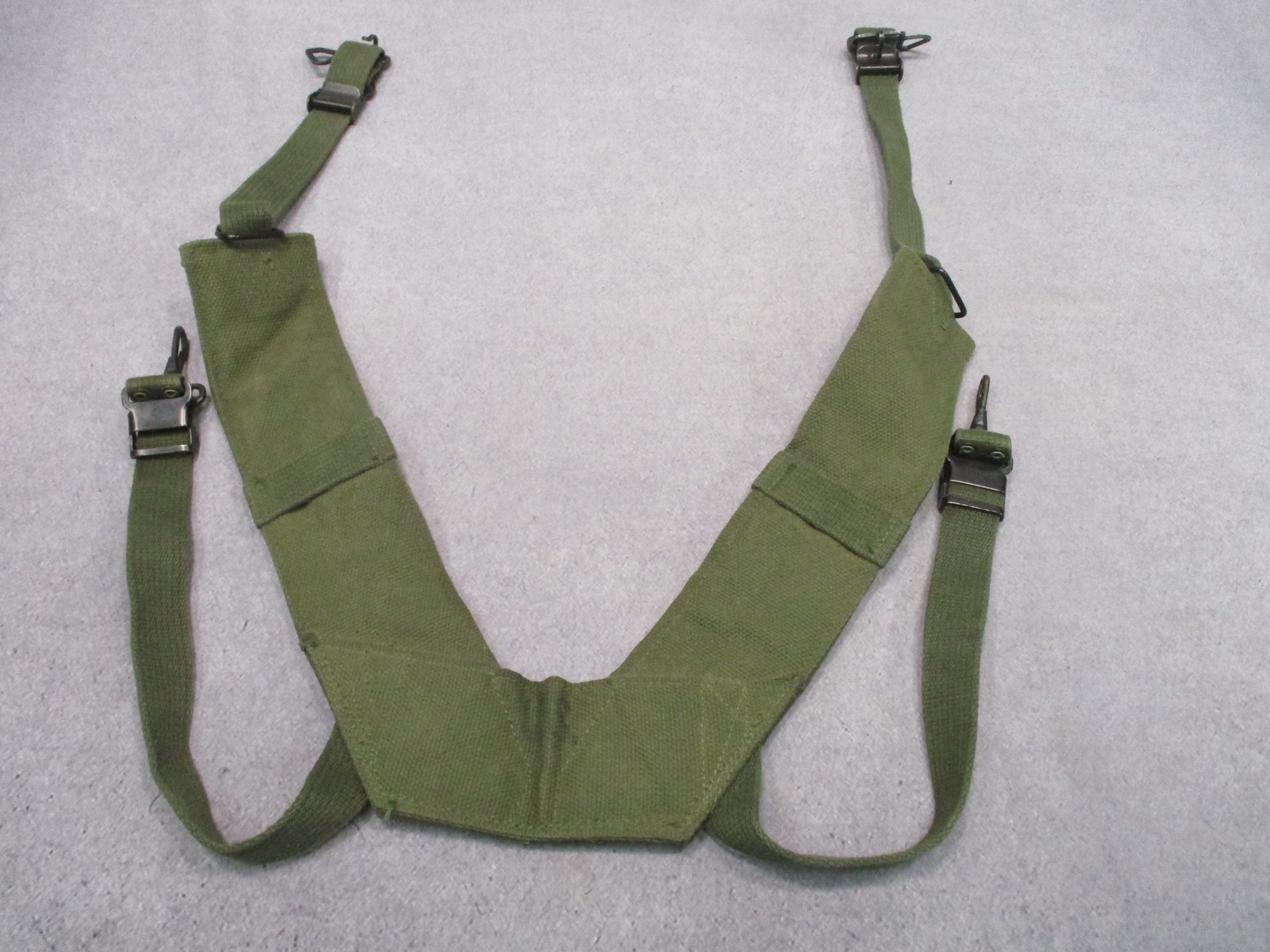 Vintage USGI M-1956 LCE Suspenders Cotton Canvas 1980 Dated OD Green Used