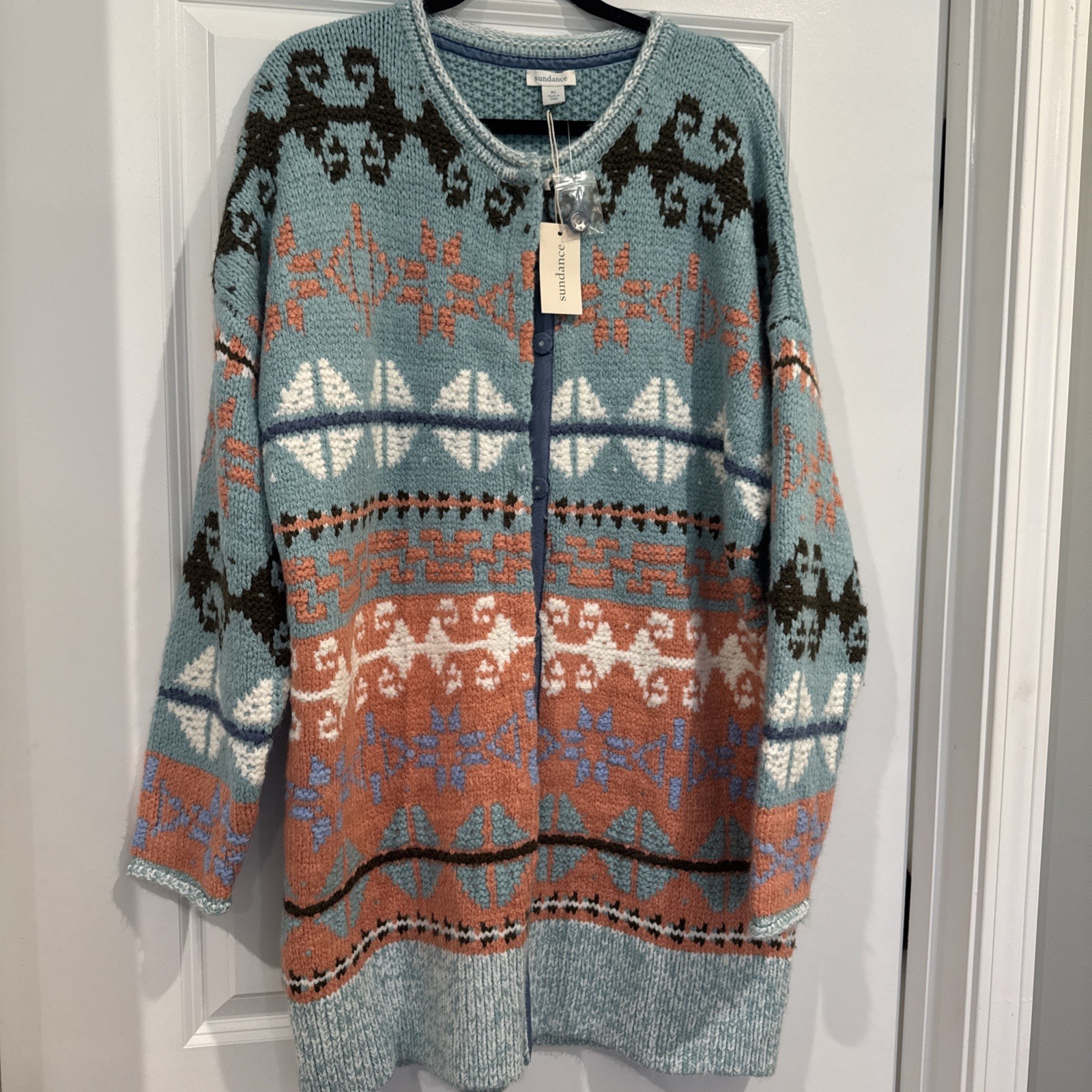 Sundance Women\'s Cardigan Sweater XL NWT Blue/Coral