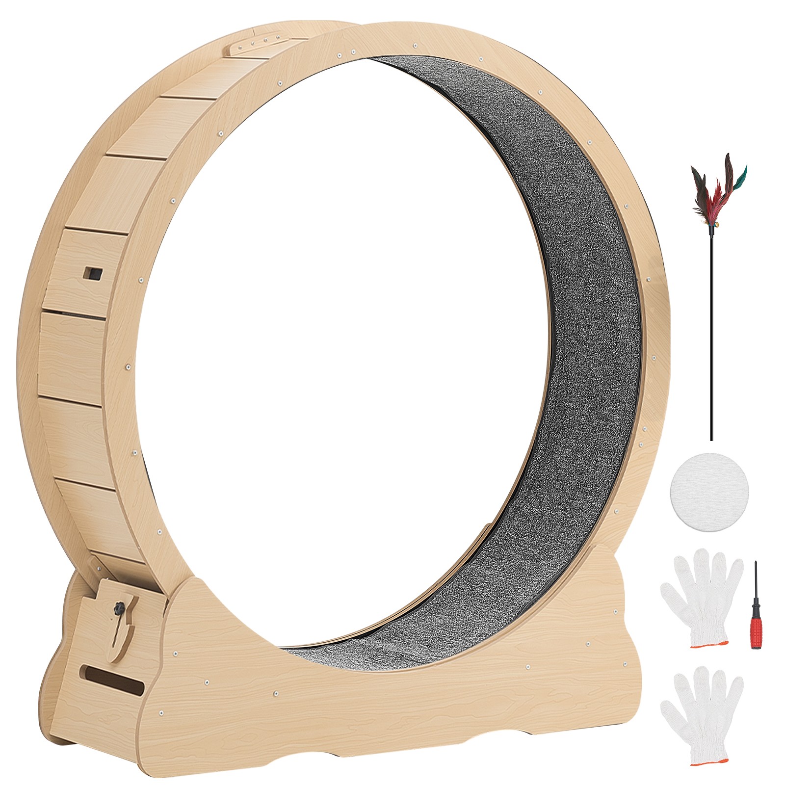 Uimoso 48-inch Wooden Cat Exercise Wheel with Carpeted Track for Indoor Use