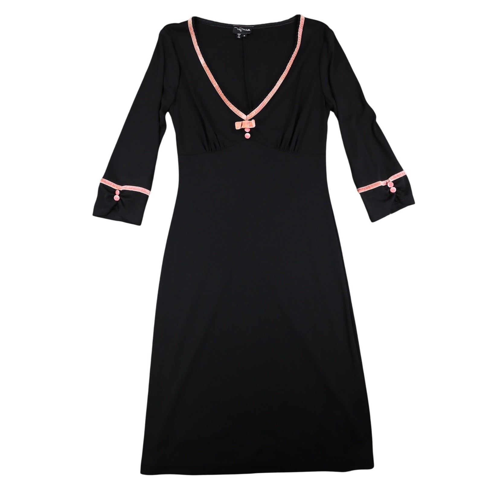 My Michelle Dress Medium Women Y2K Black Pink Velvet Trim V-Neck Sheath C832