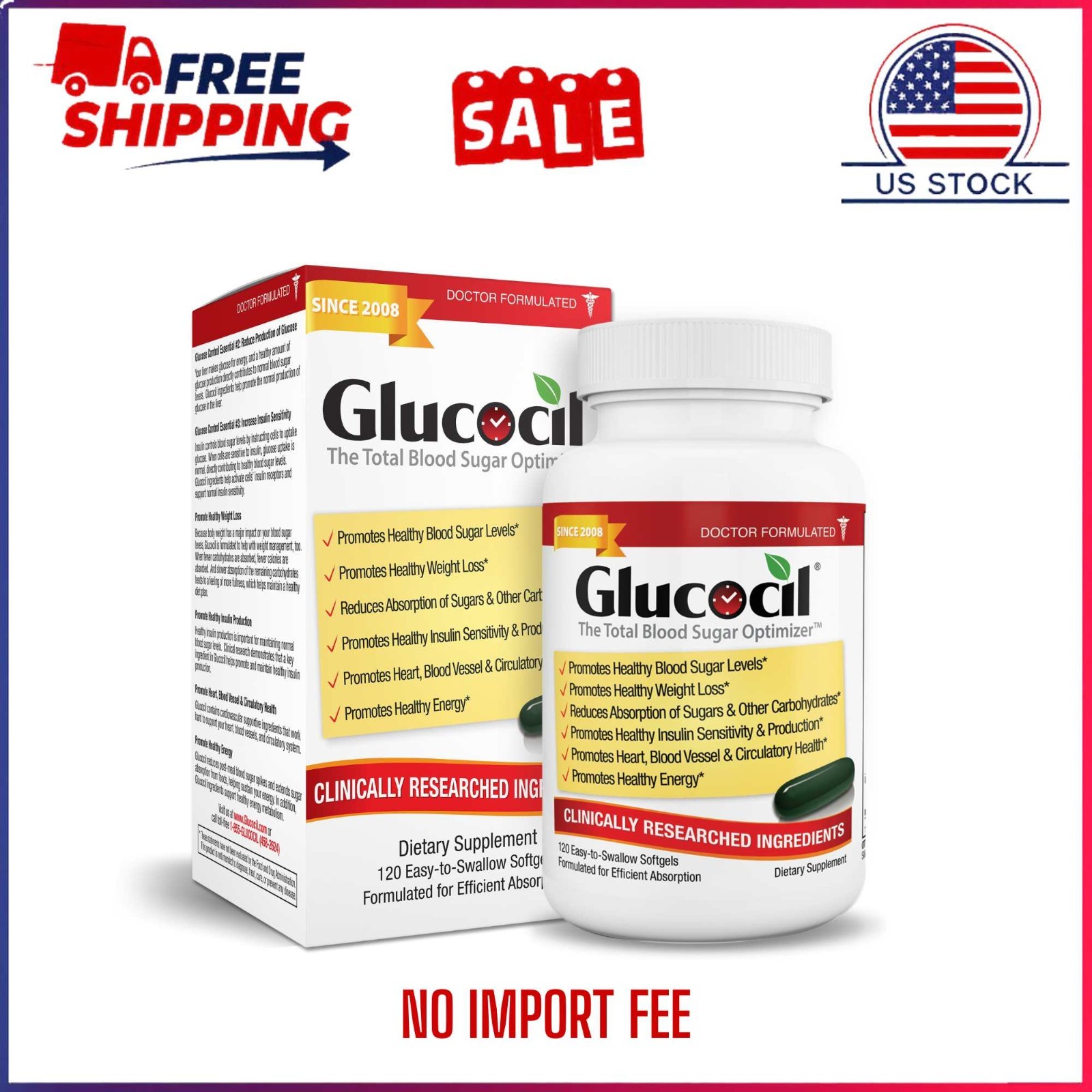 Glucocil 120CT 30-Day Blood Sugar Support Premium Formula Since 2008 New Sealed