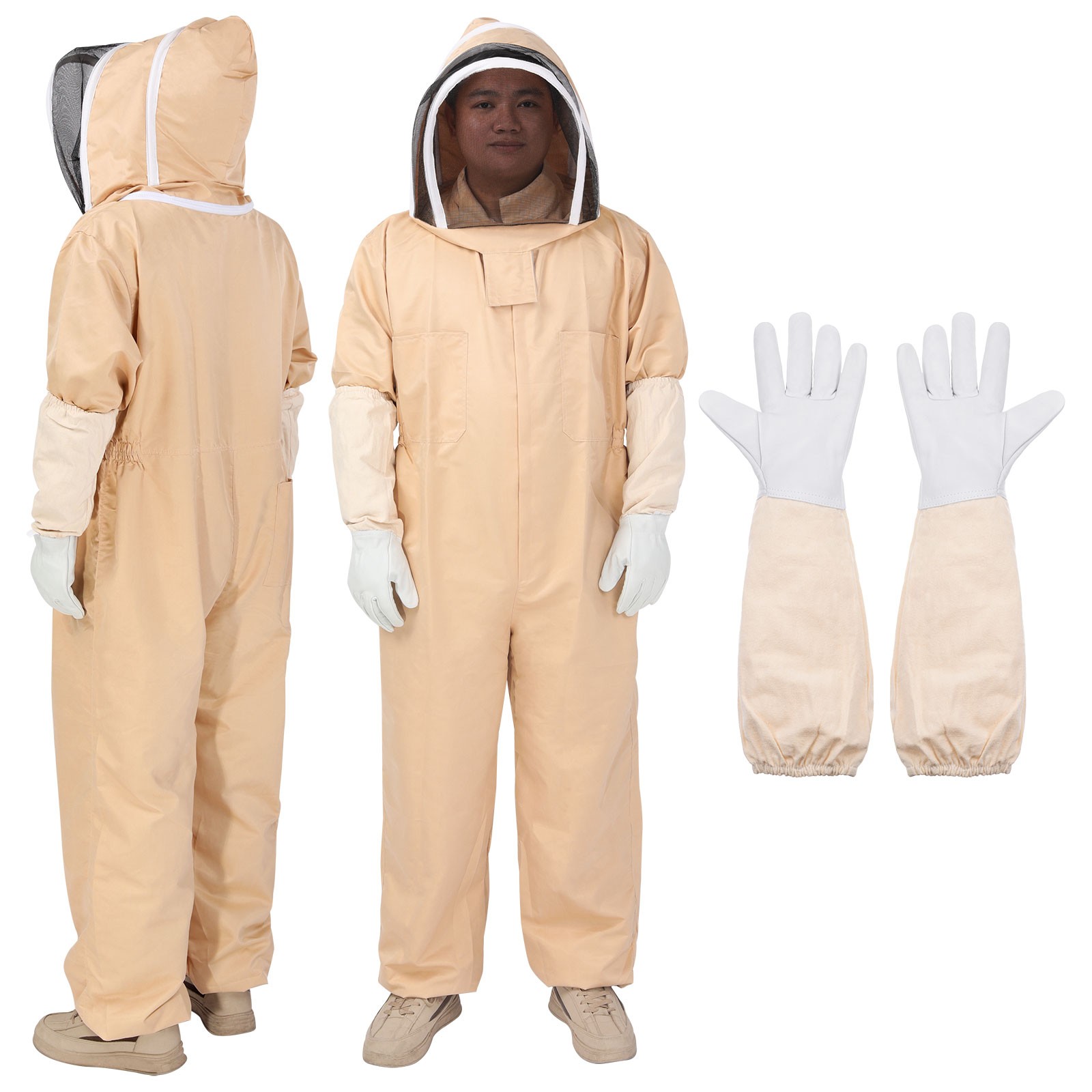 L Bee Suit with Glove and Veil Hood for Bee Keeper Men Women Beekeeping Suit