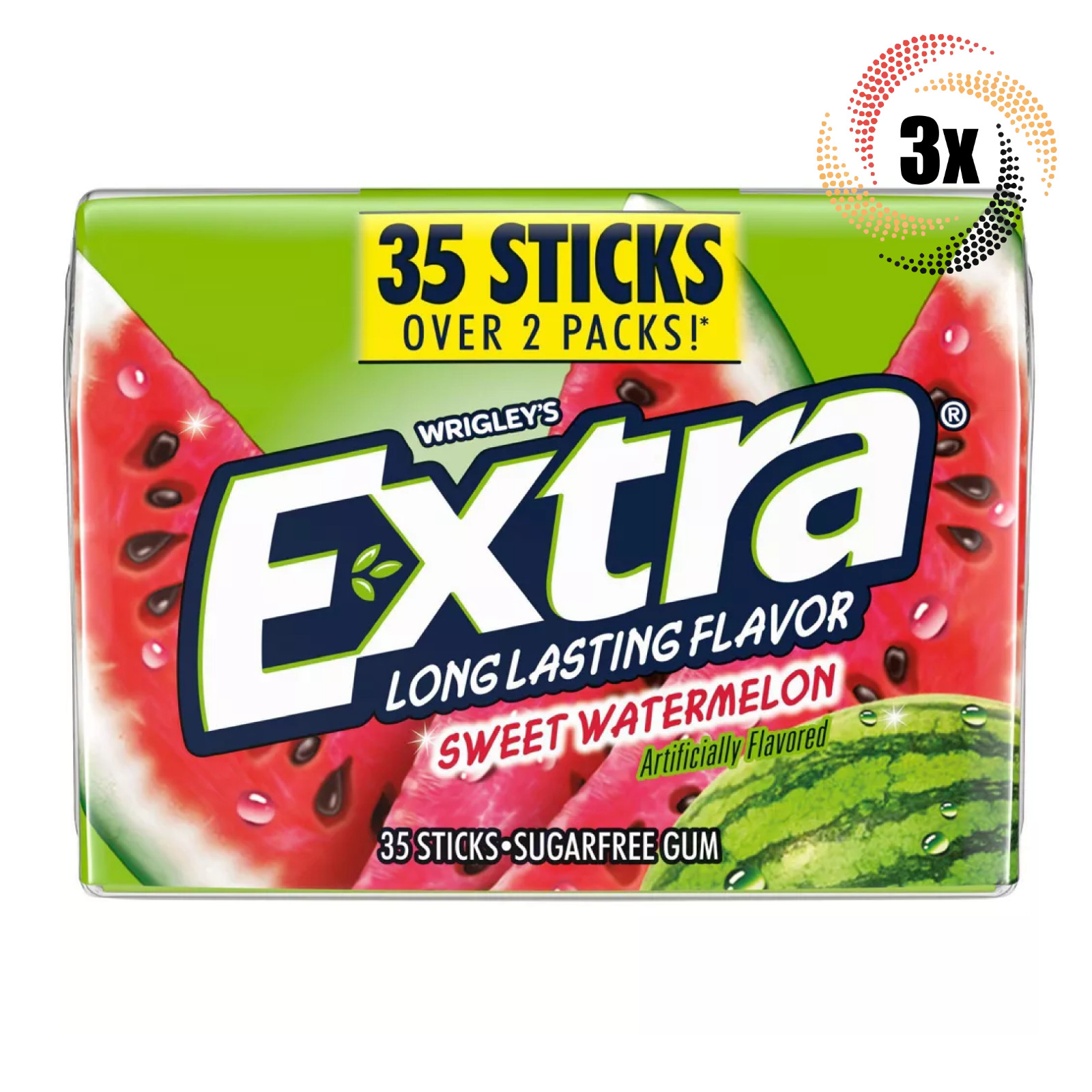 3x Packs Wrigley's Extra Sweet Watermelon Gum | 35 Sticks Each | Sugar Free 3x Packs Wrigley's Extra Sweet Watermelon Gum | 35 Sticks Each | Sugar Free