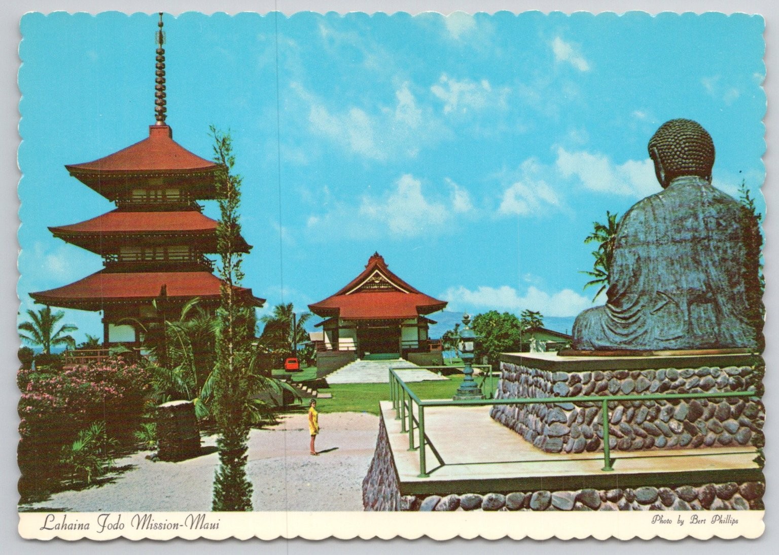 1971 Lahaina Jodo Mission Maui Hawaii Great Buddha Pagoda Postcard